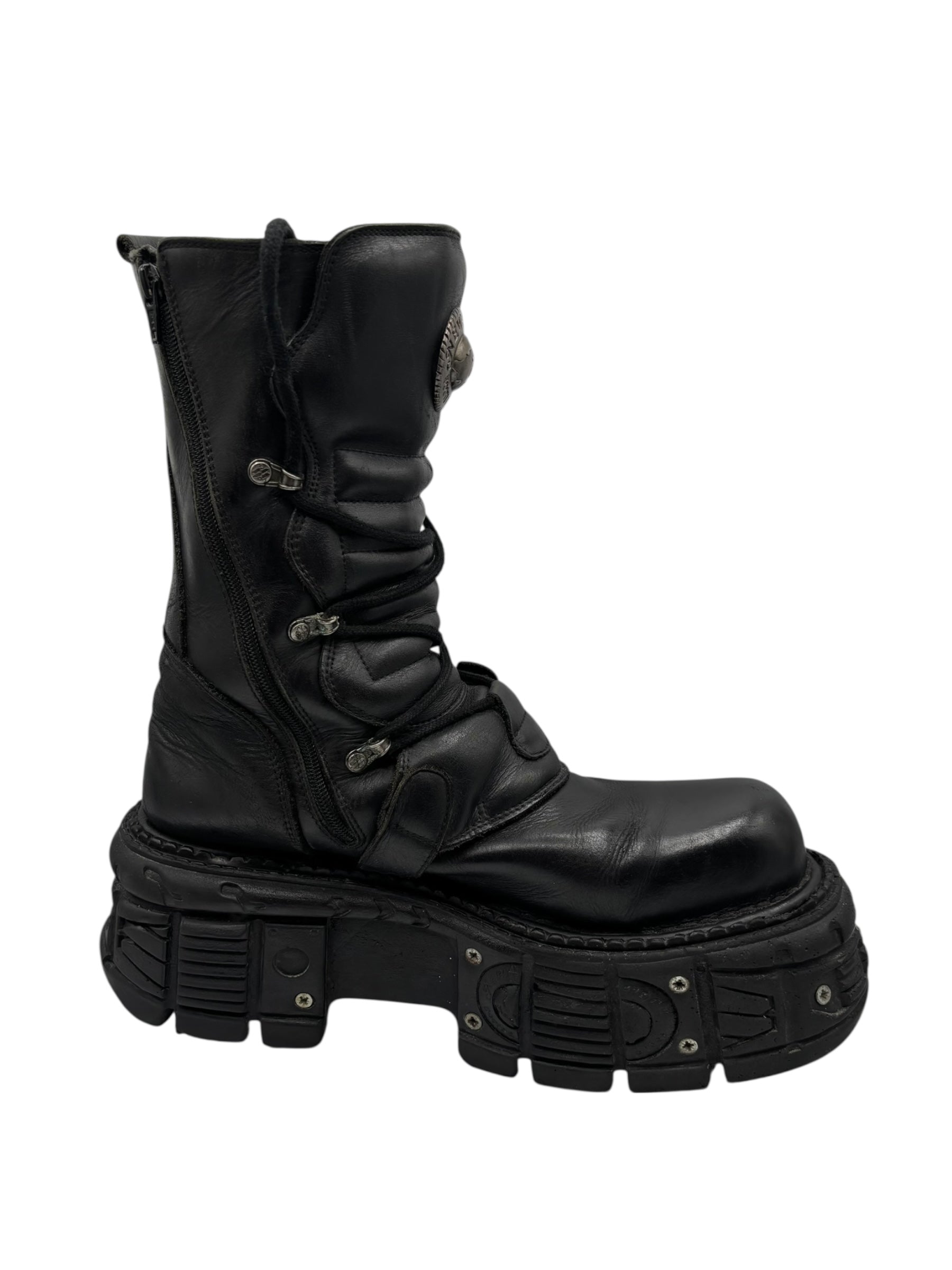 Vintage New Rock techno leather platform boots size 46
