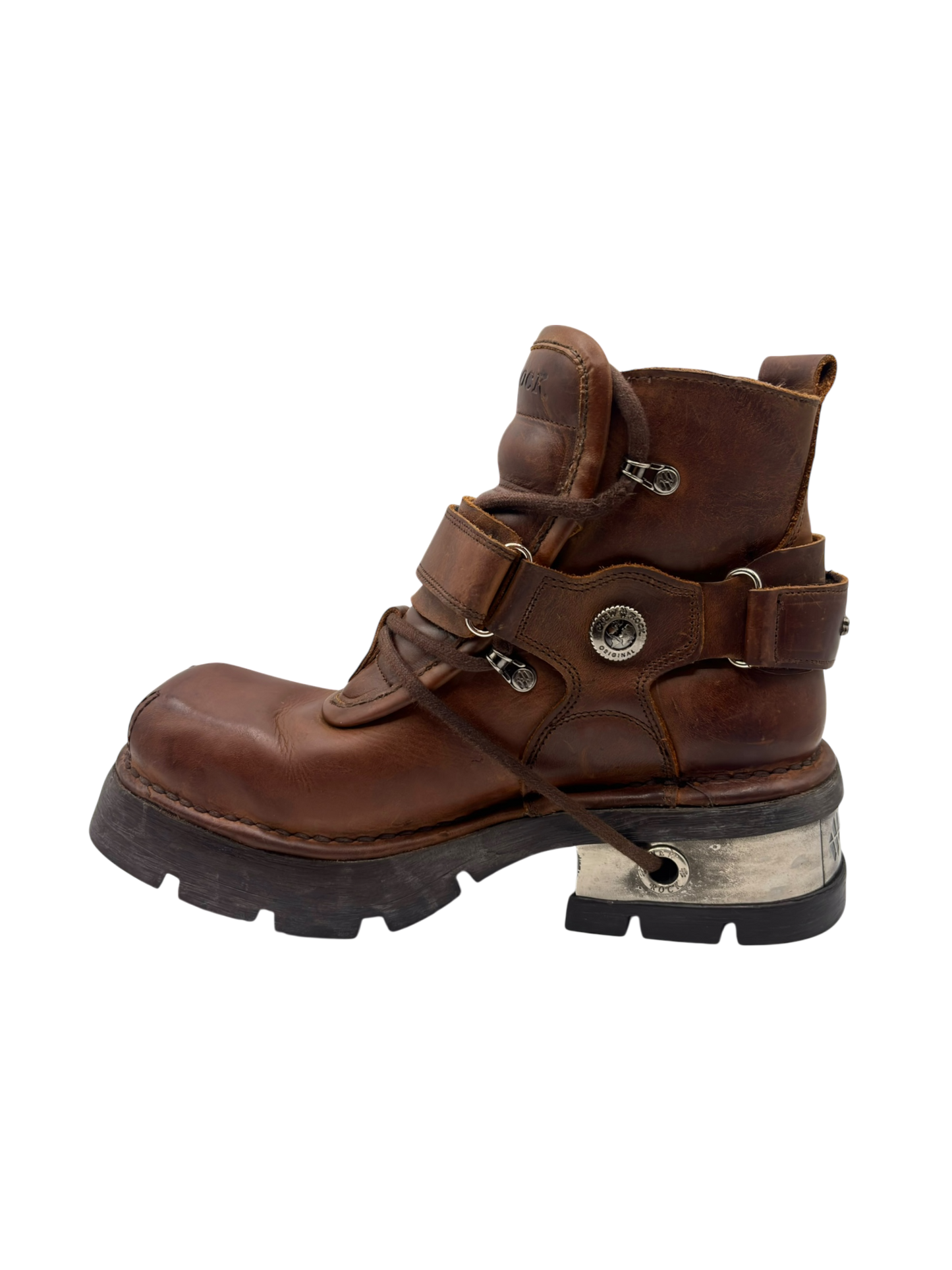 Vintage New Rock brown leather raised-heel ankle boots size 41