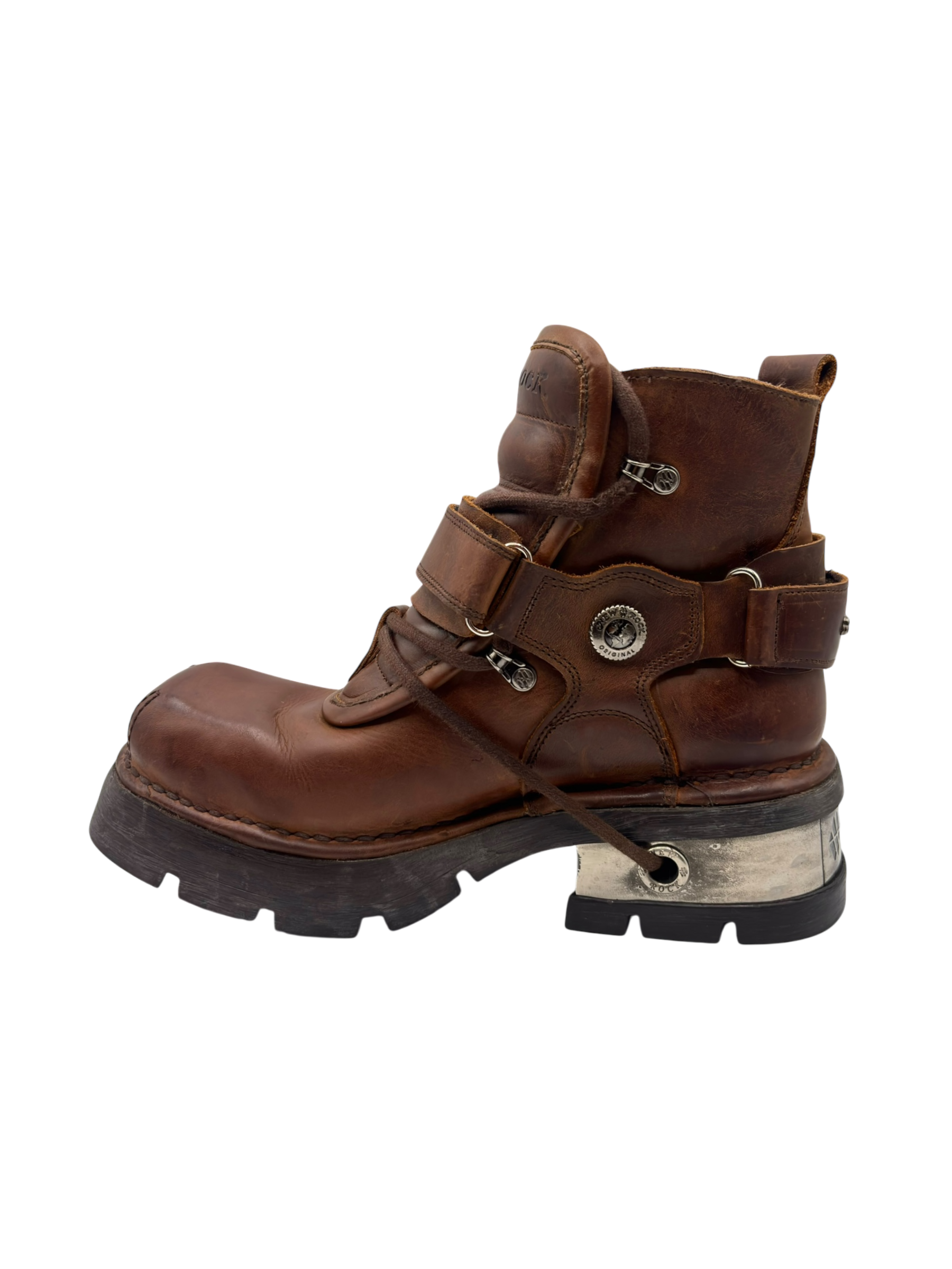 Vintage New Rock brown leather raised-heel ankle boots size 41