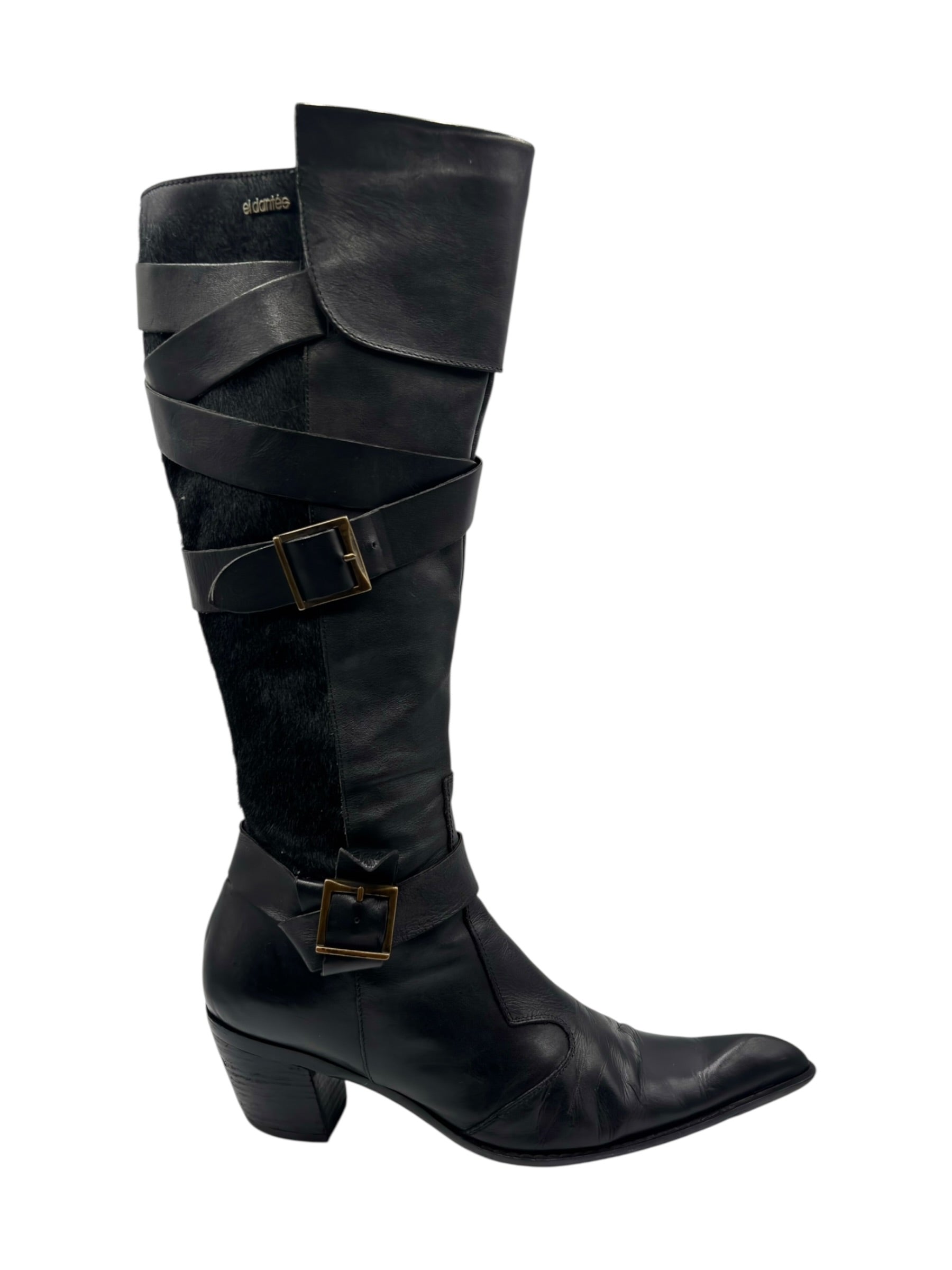 Beautiful vintage El Dantes black leather pointy boots size 39