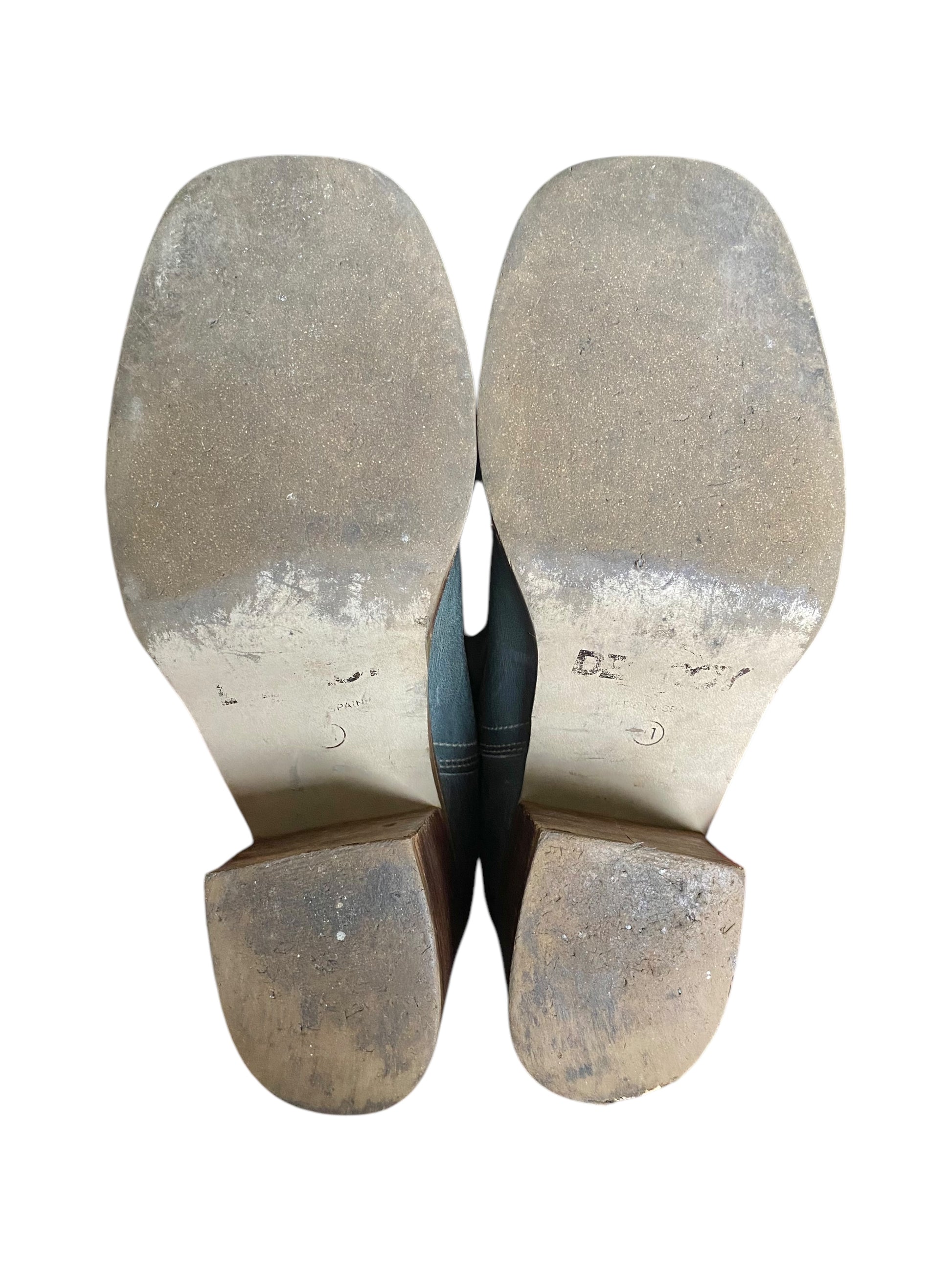 Vintage Destroy jade green block platform leather boots size 41