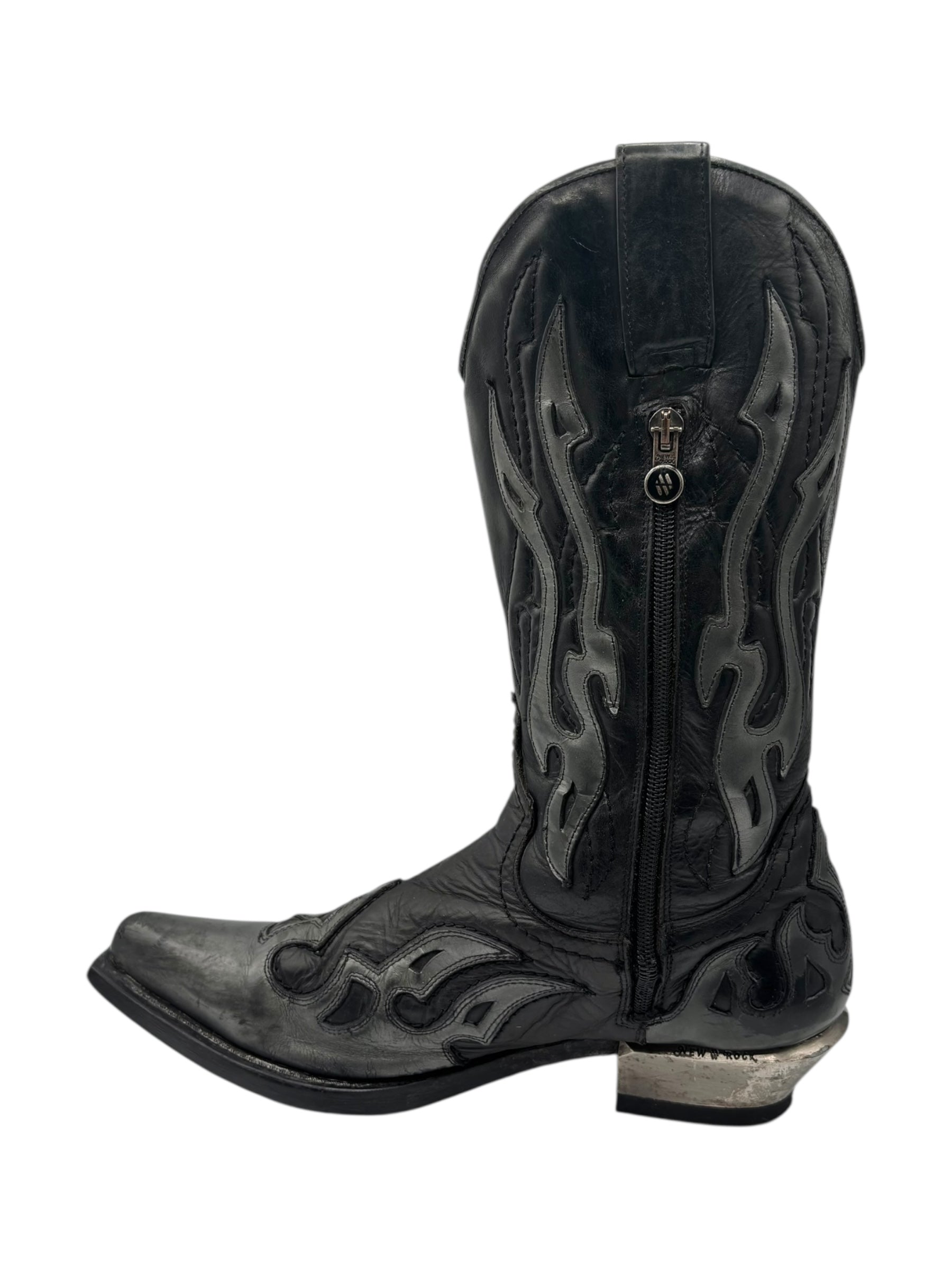 Beautiful vintage New Rock grey flame leather cowboy boots size 42