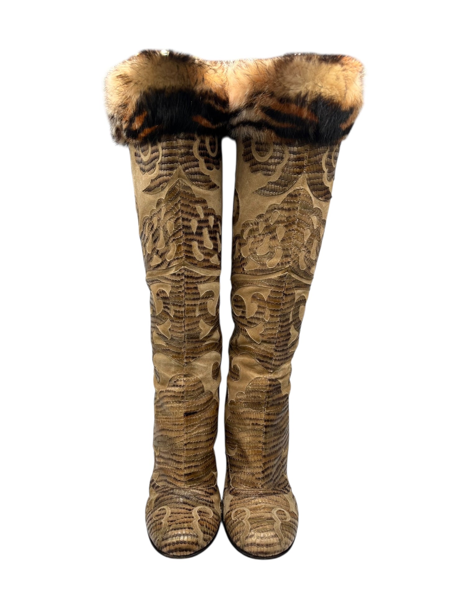 Beautiful vintage El Dantes golden brown fur leather boots size 40