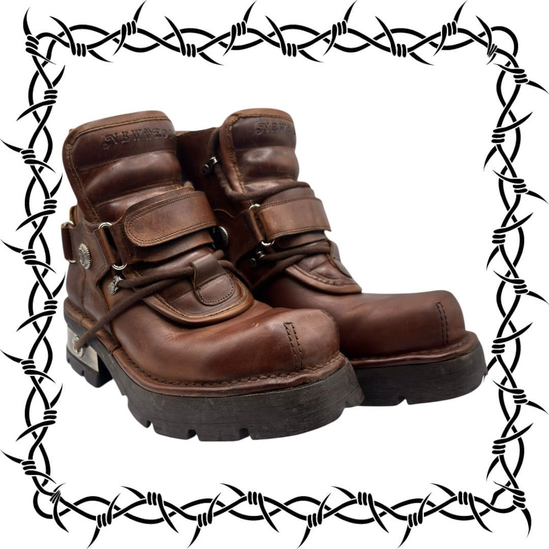 Vintage New Rock brown leather raised-heel ankle boots size 41