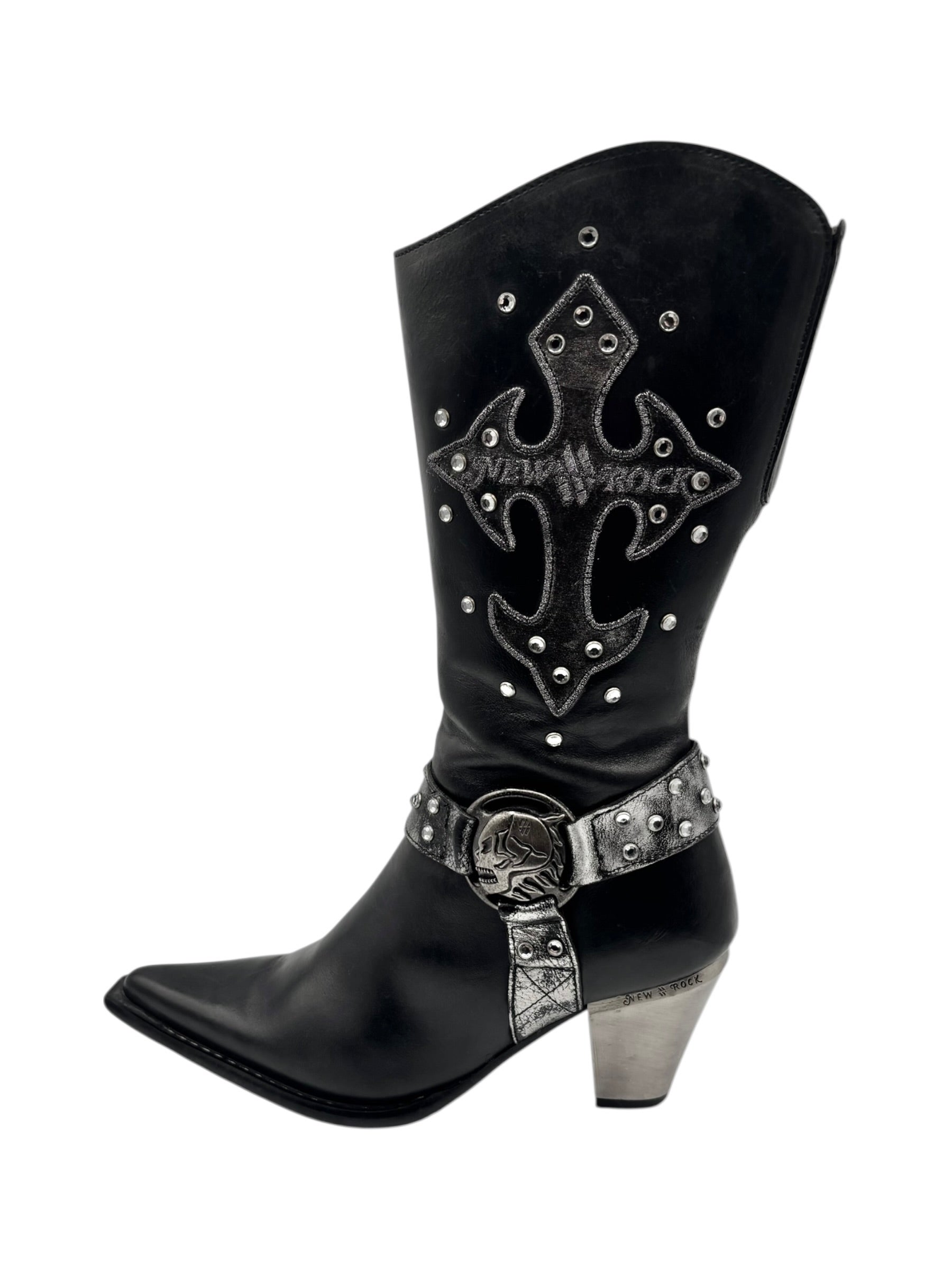 Vintage New Rock grey flame biker heels size 42