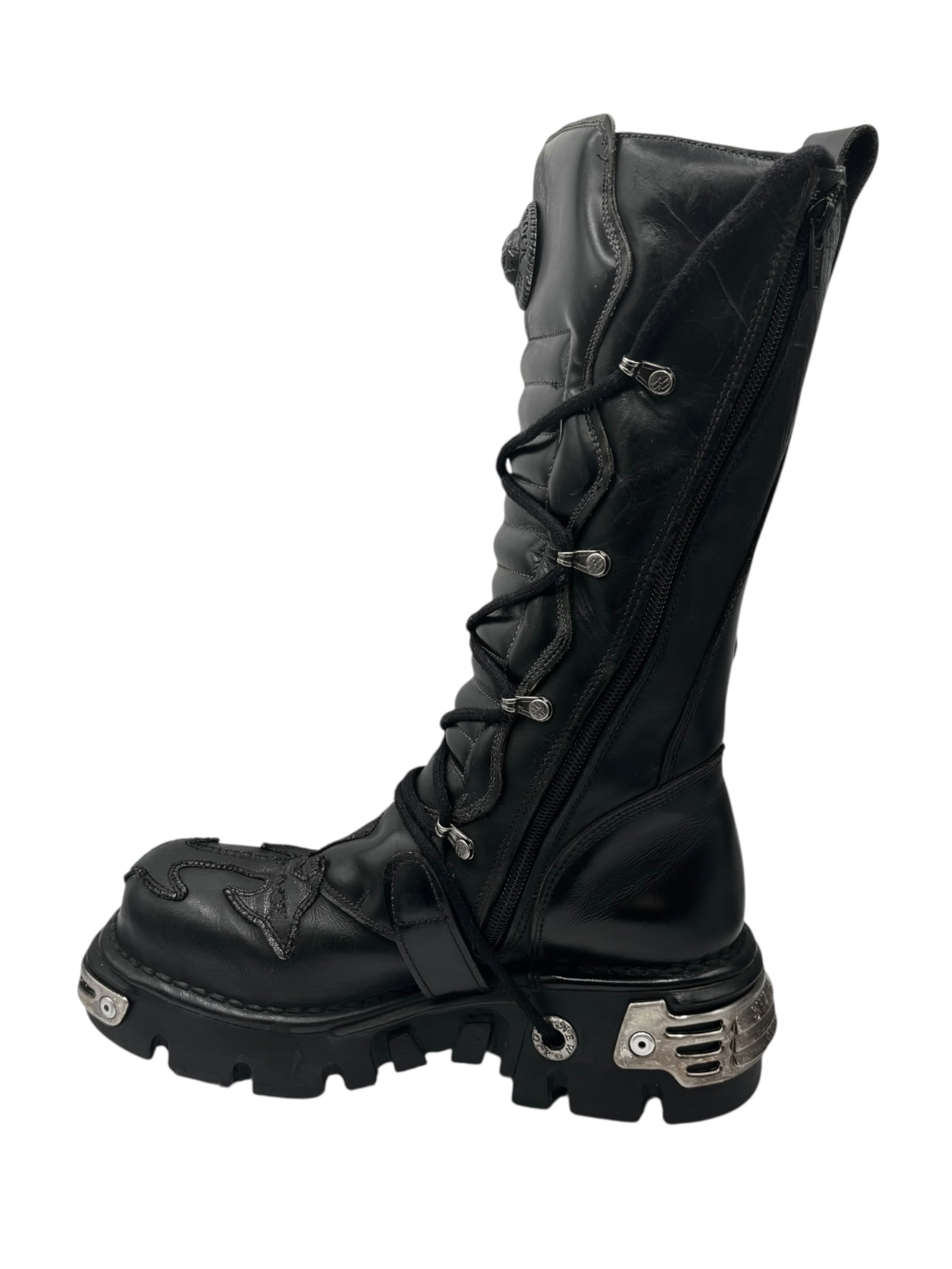 Vintage New Rock knee high leather cross boots size 41