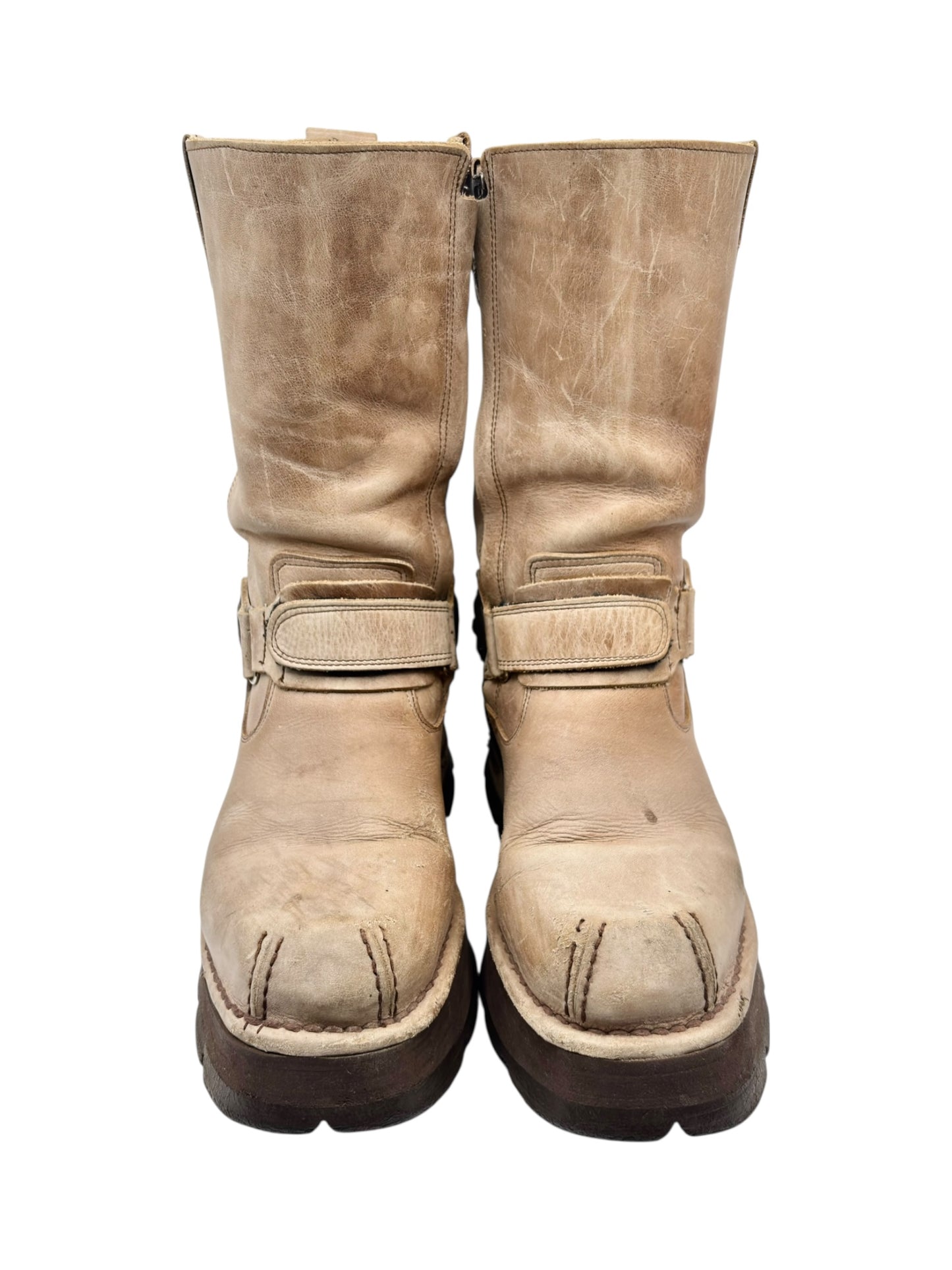 Vintage New Rock beige leather biker boots size 40