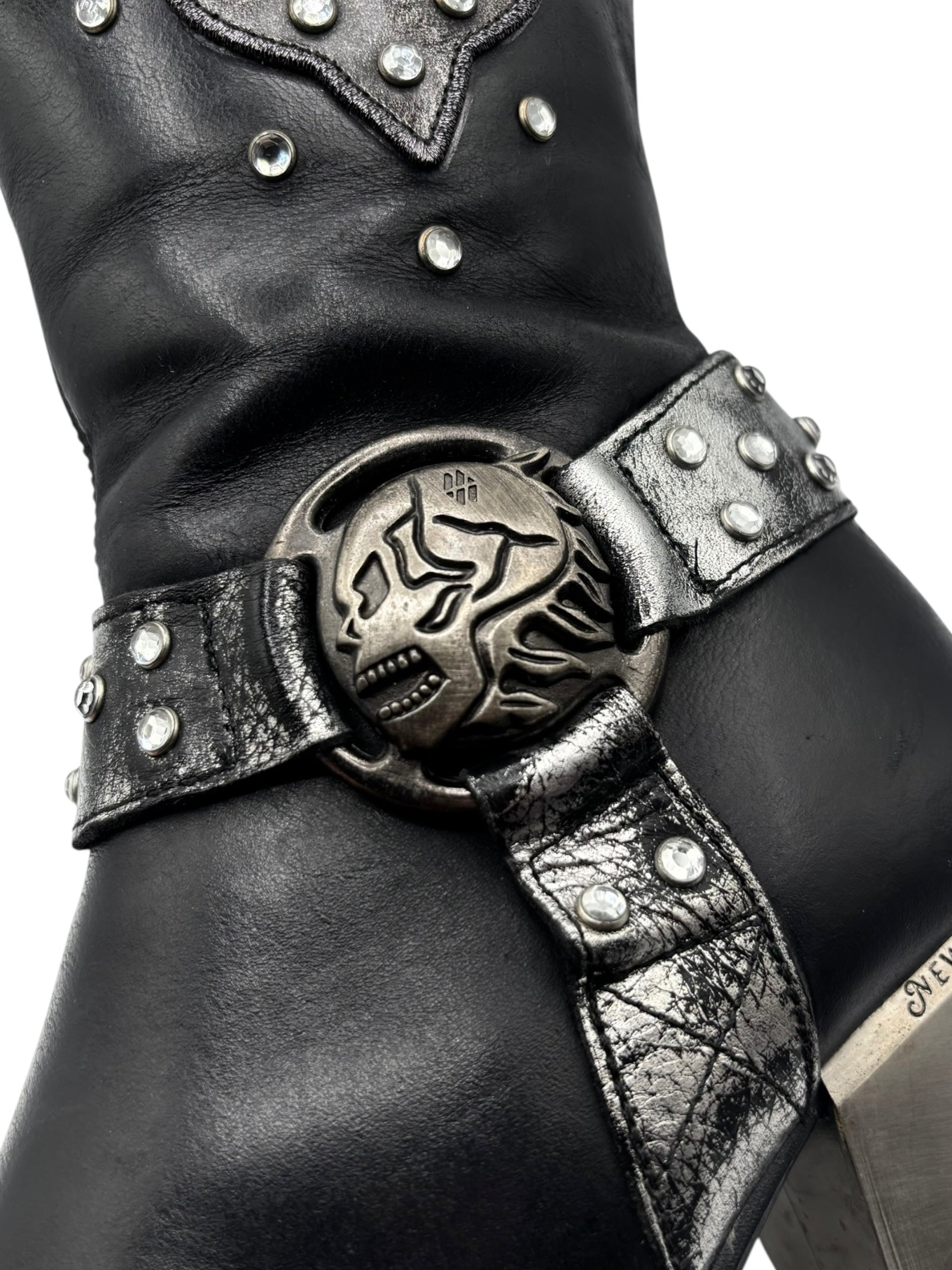 Vintage New Rock grey flame biker heels size 42