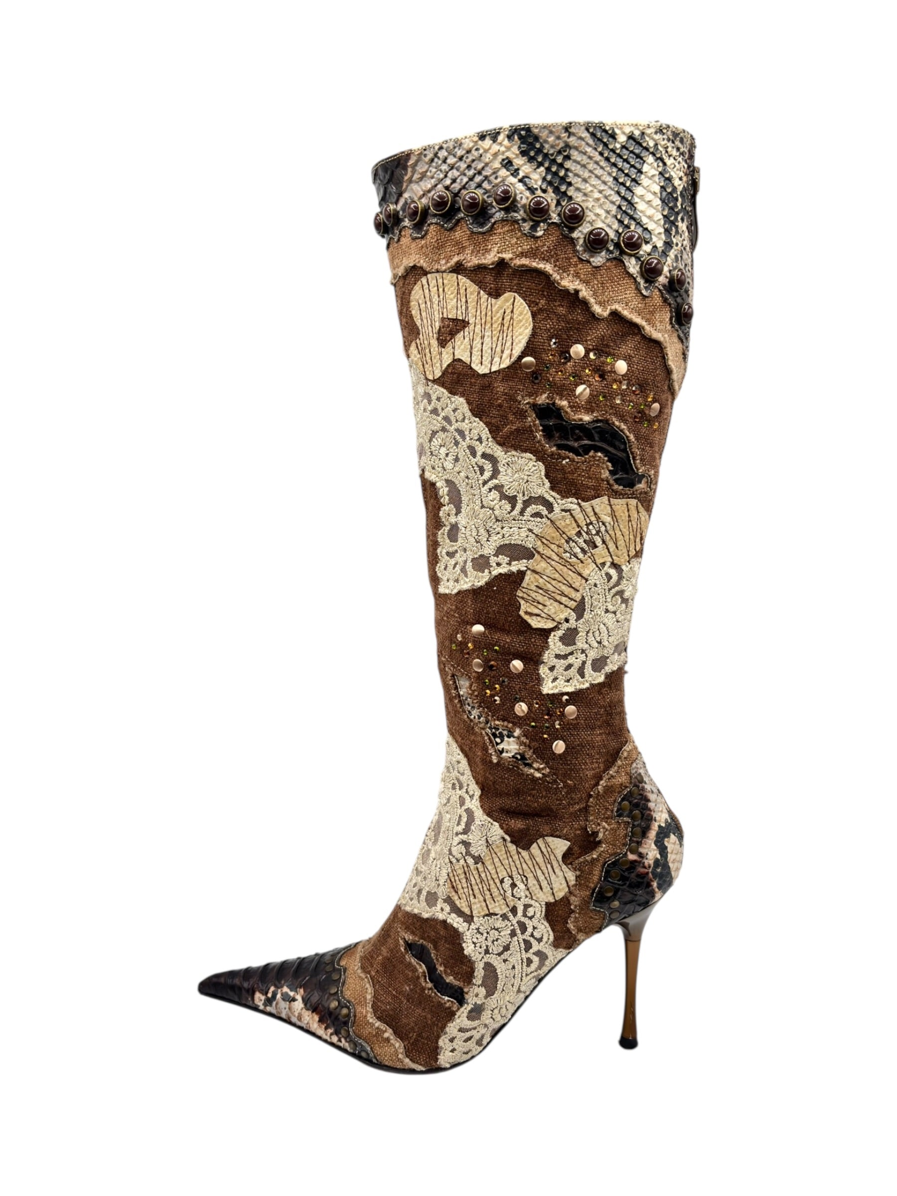 Vintage El Dantes knee high patterned boots size 37