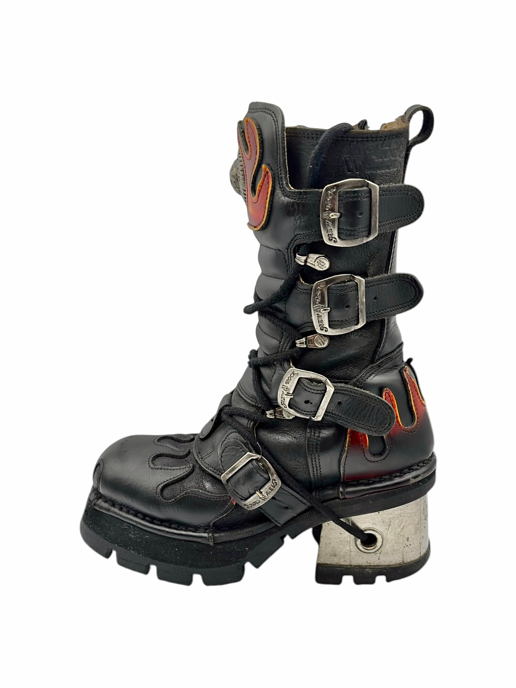 Vintage New Rock flame leather mid-calf boots size 38