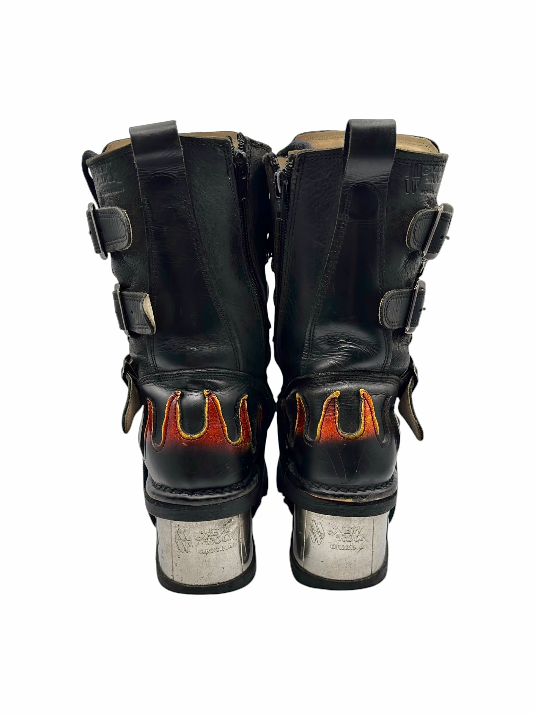 Vintage New Rock flame leather mid-calf boots size 38