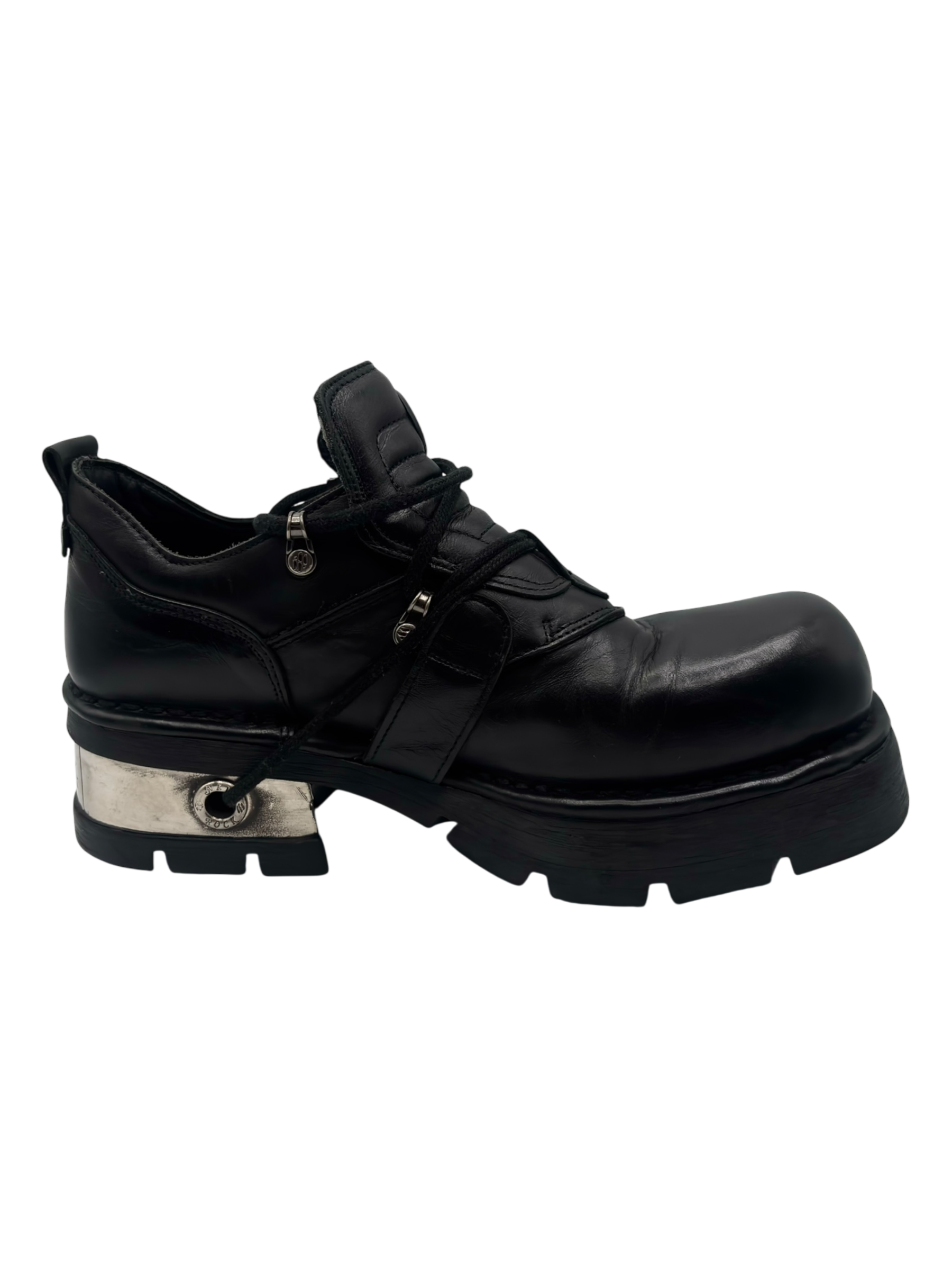 Vintage New Rock leather raised-heel buckle boots size 45