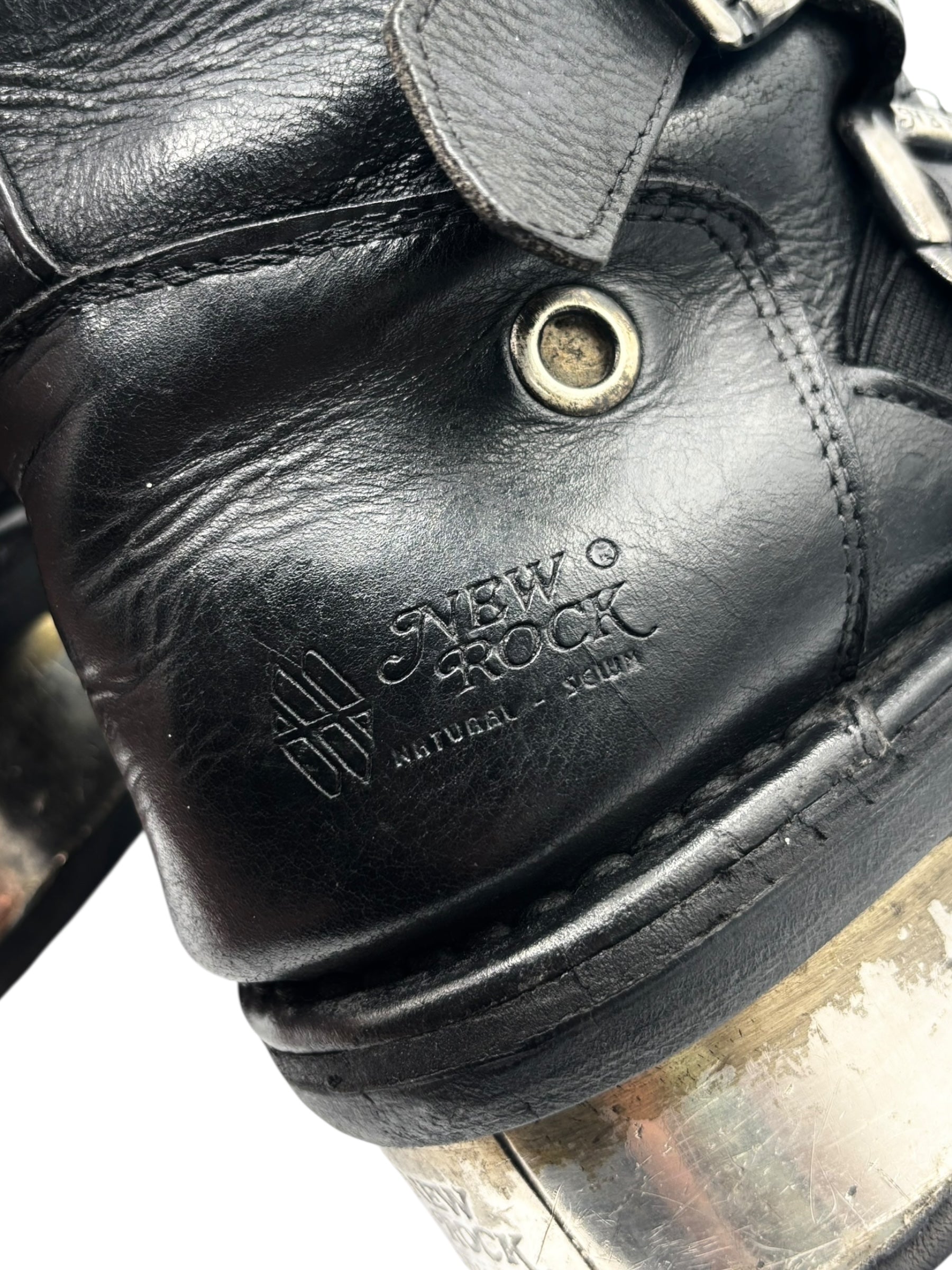Extremely rare vintage New Rock buckled raised-heel leather boots size 42