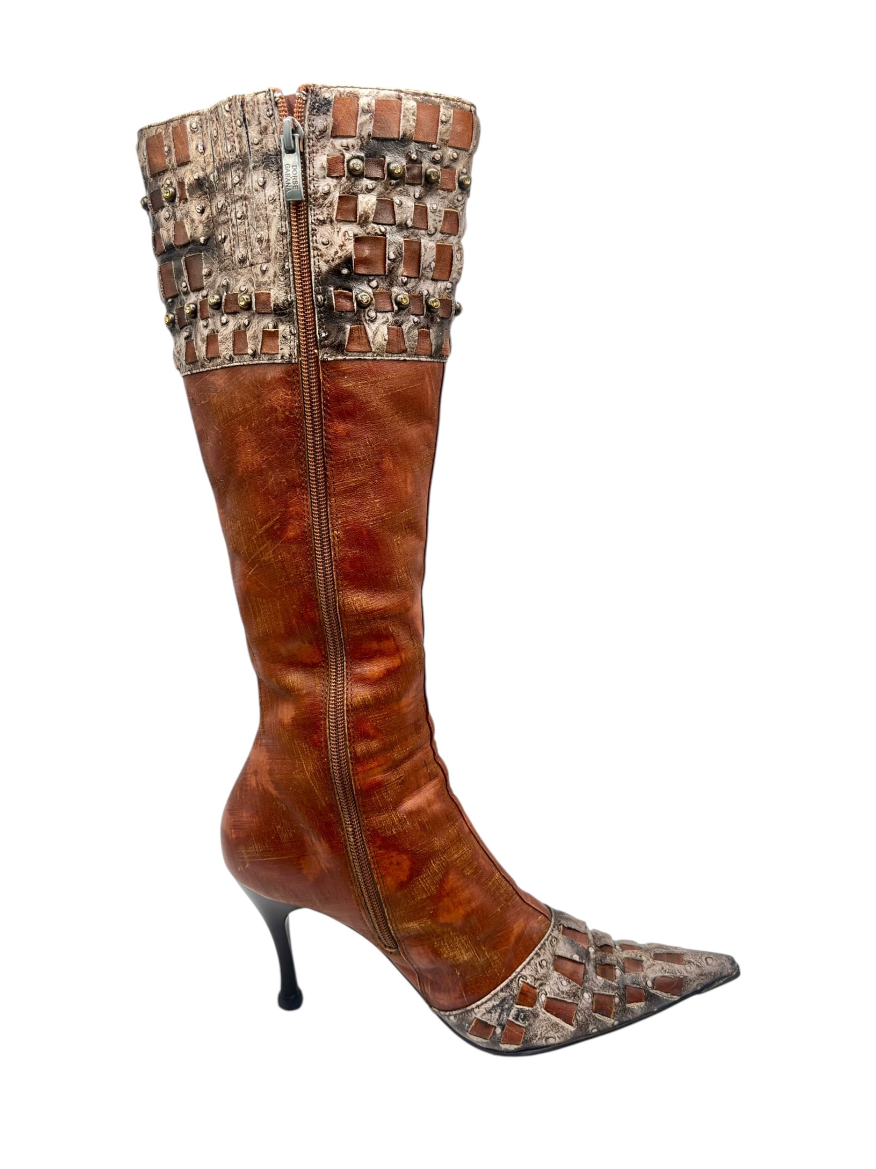 Knee high brown leather boots size 38