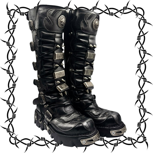 Vintage New Rock knee high reactor leather boots size 42