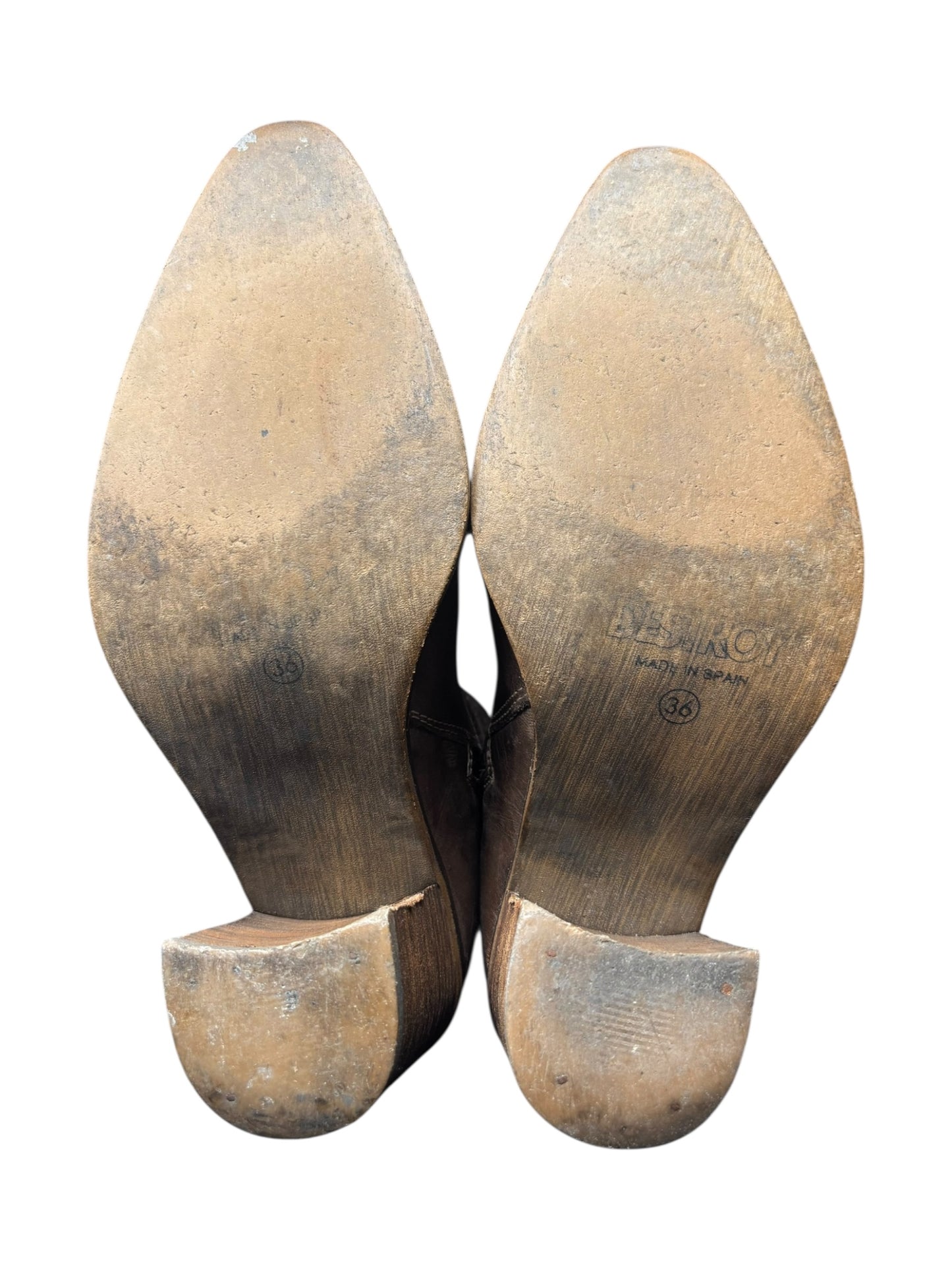 Vintage Destroy brown pointy leather boots size 36