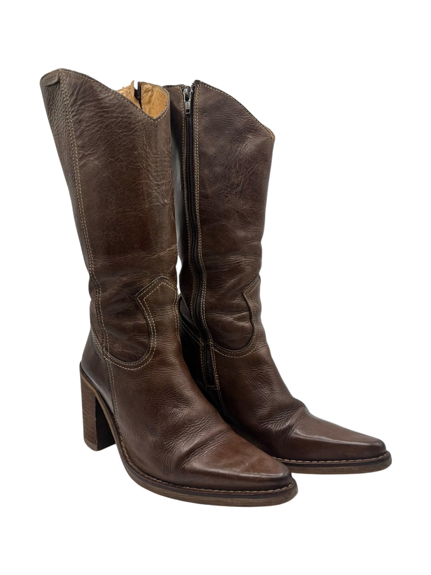 Vintage Destroy brown pointy leather boots size 36