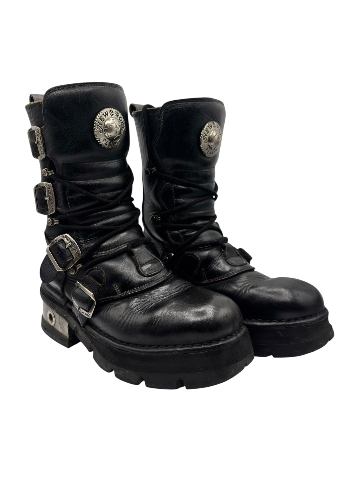 Vintage New Rock leather mid-calf raised heel boots size 41