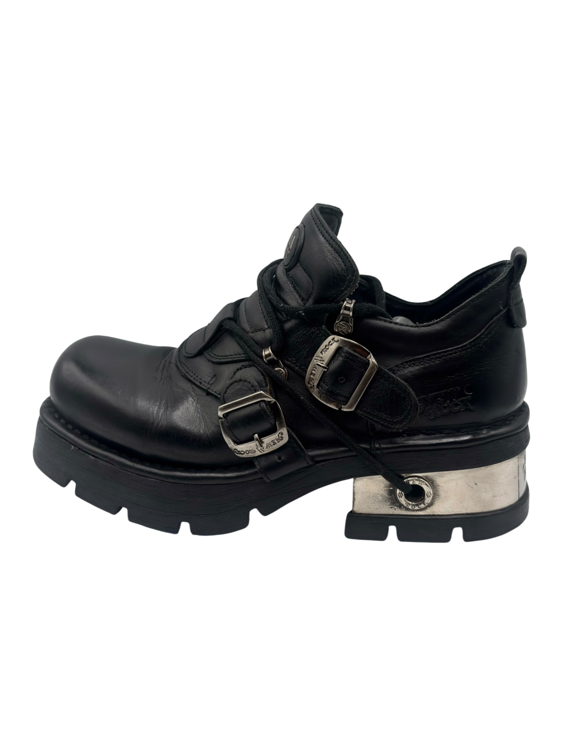 Vintage New Rock leather raised-heel buckle boots size 45