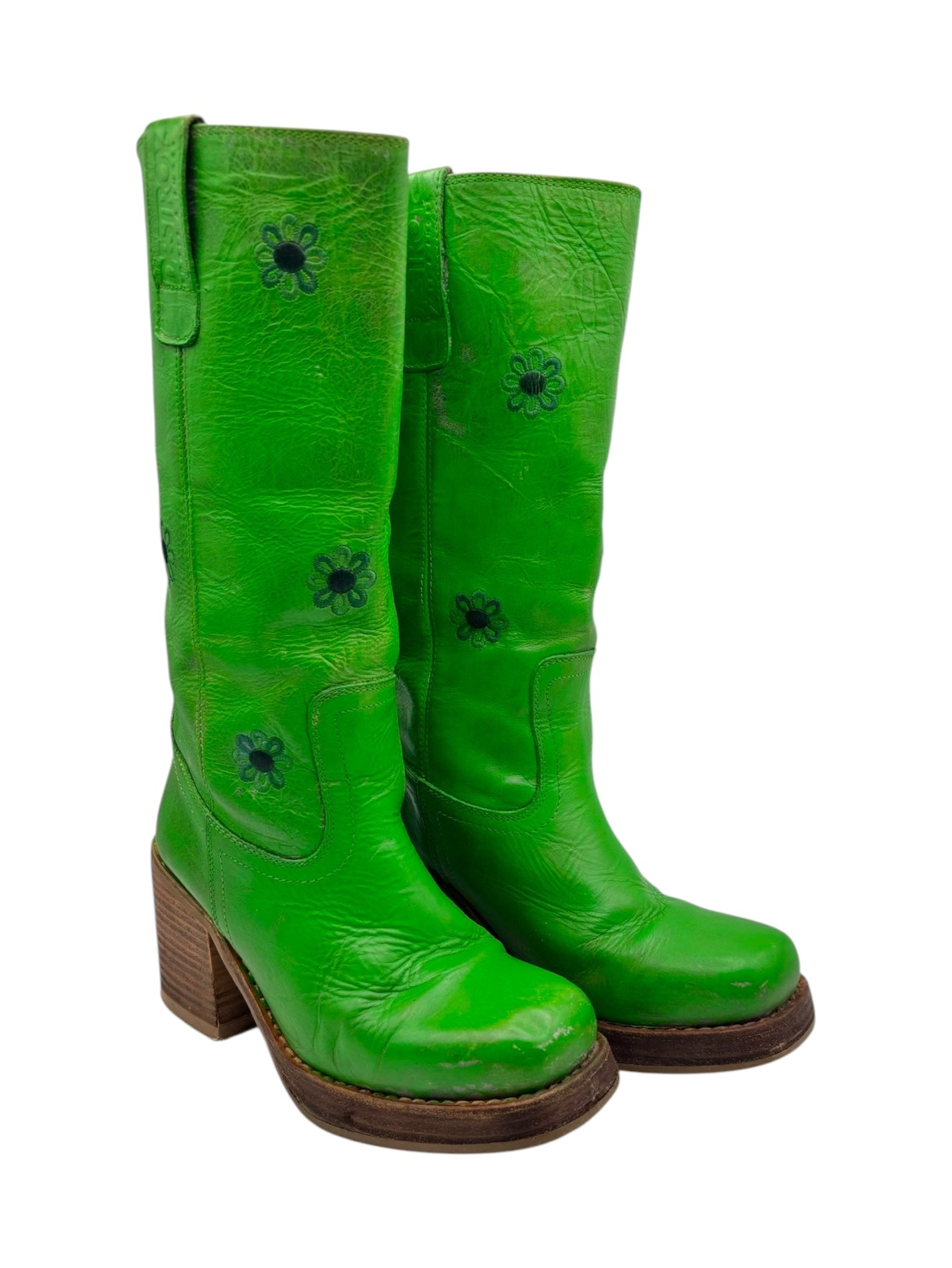 Vintage Destroy green leather boots size 37