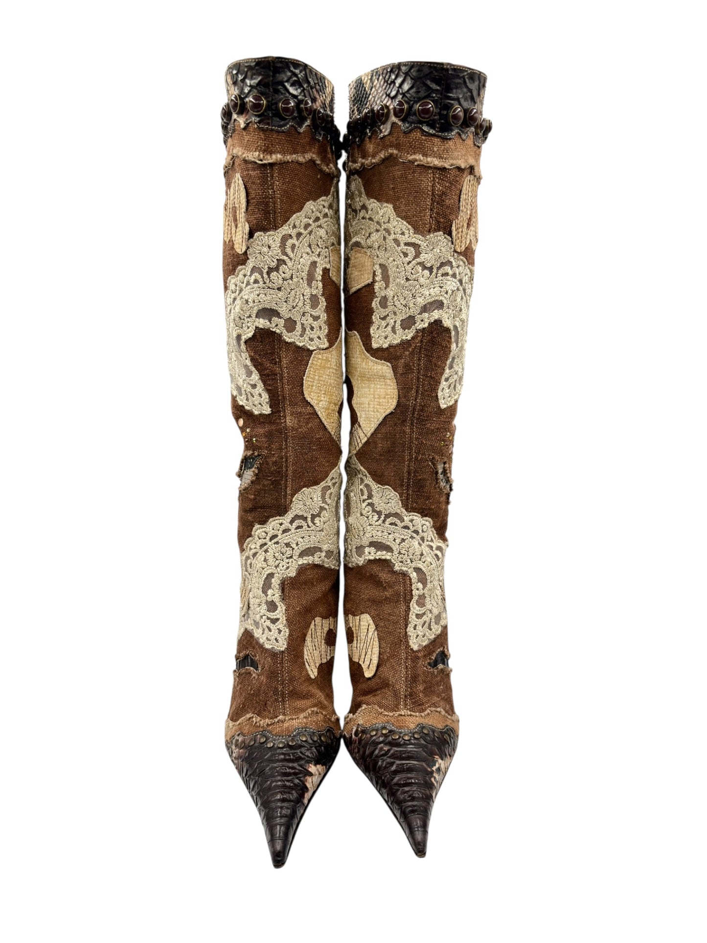 Vintage El Dantes knee high patterned boots size 37