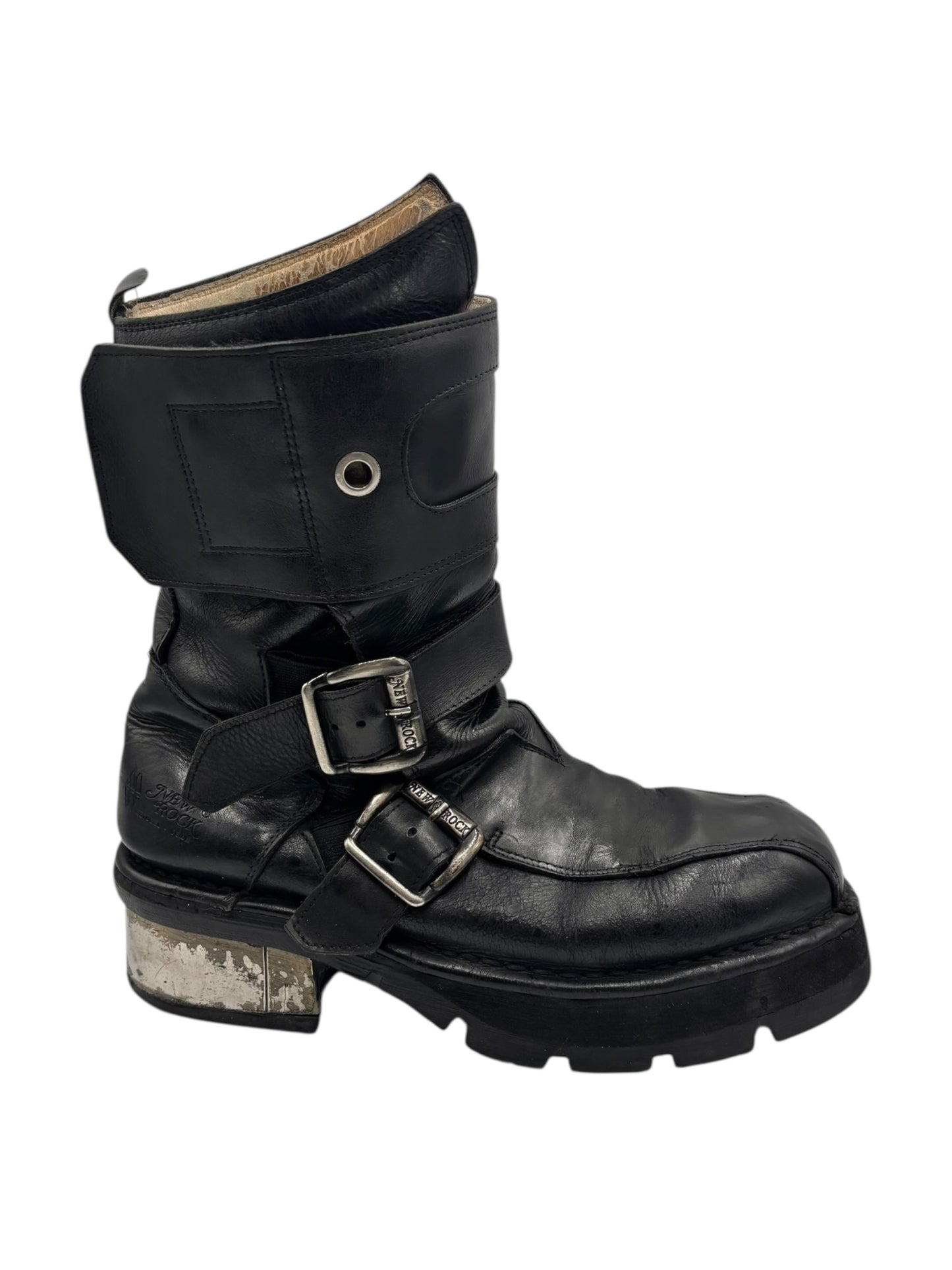 Extremely rare vintage New Rock buckled raised-heel leather boots size 42