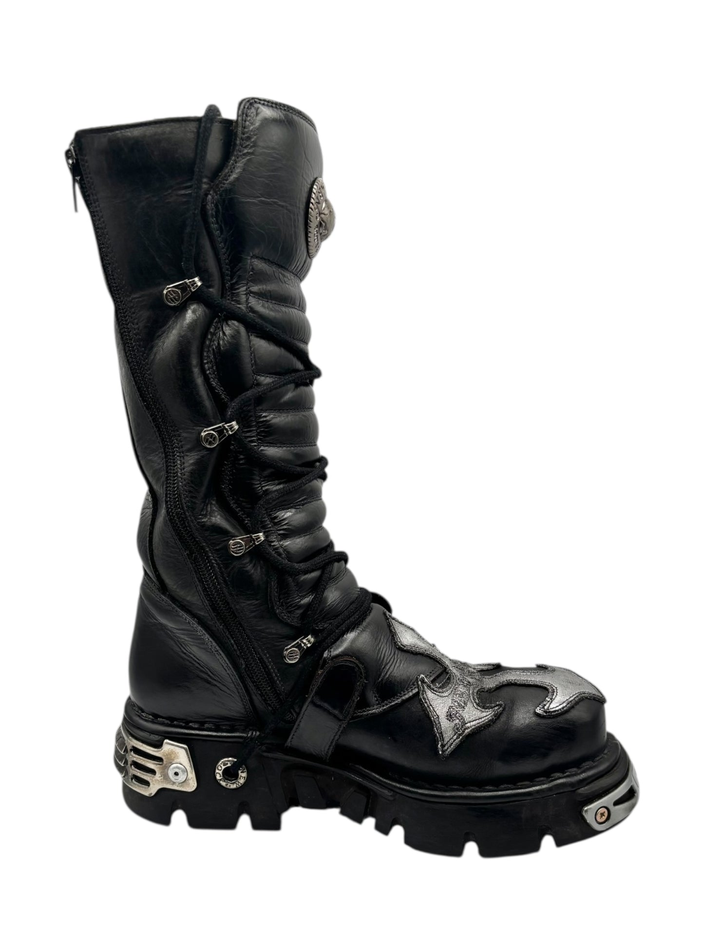 Vintage New Rock knee high leather cross boots size 42