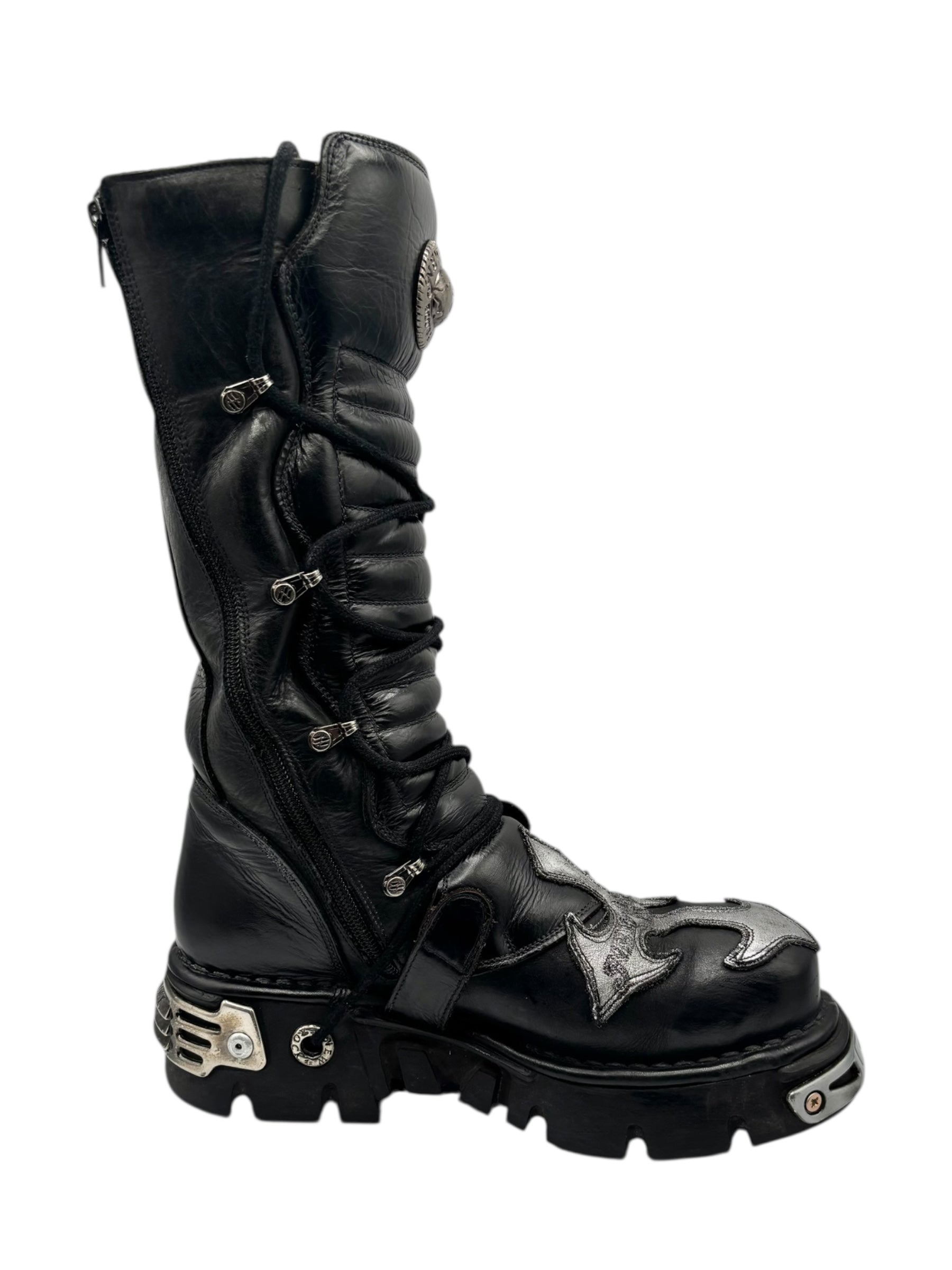 Vintage New Rock knee high leather cross boots size 42