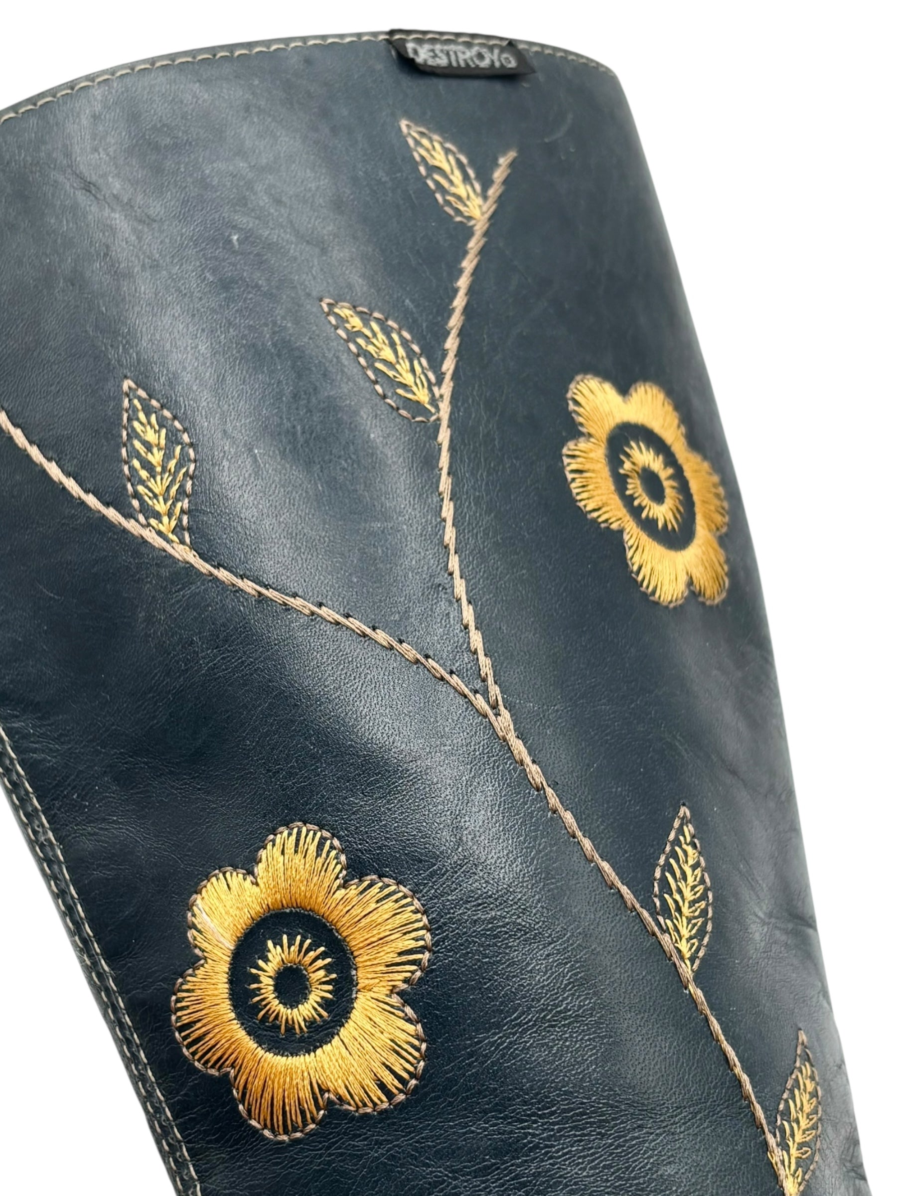 Beautiful vintage 90s Destroy knee high flower block platform boots size 37