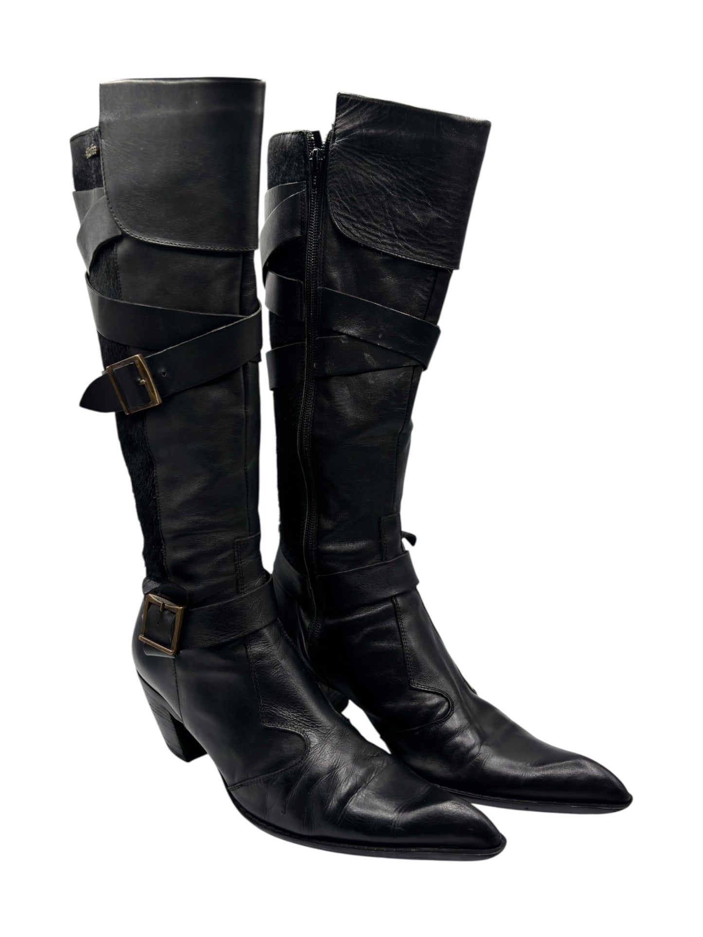 Beautiful vintage El Dantes black leather pointy boots size 39