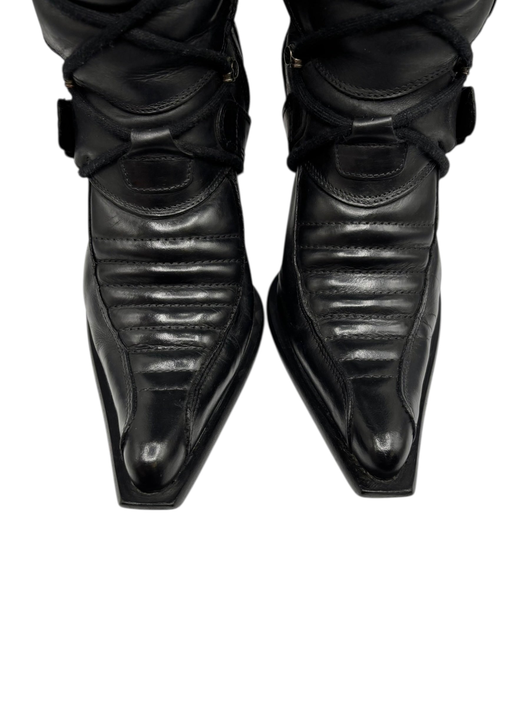 Vintage New Rock knee high leather biker heels size 38