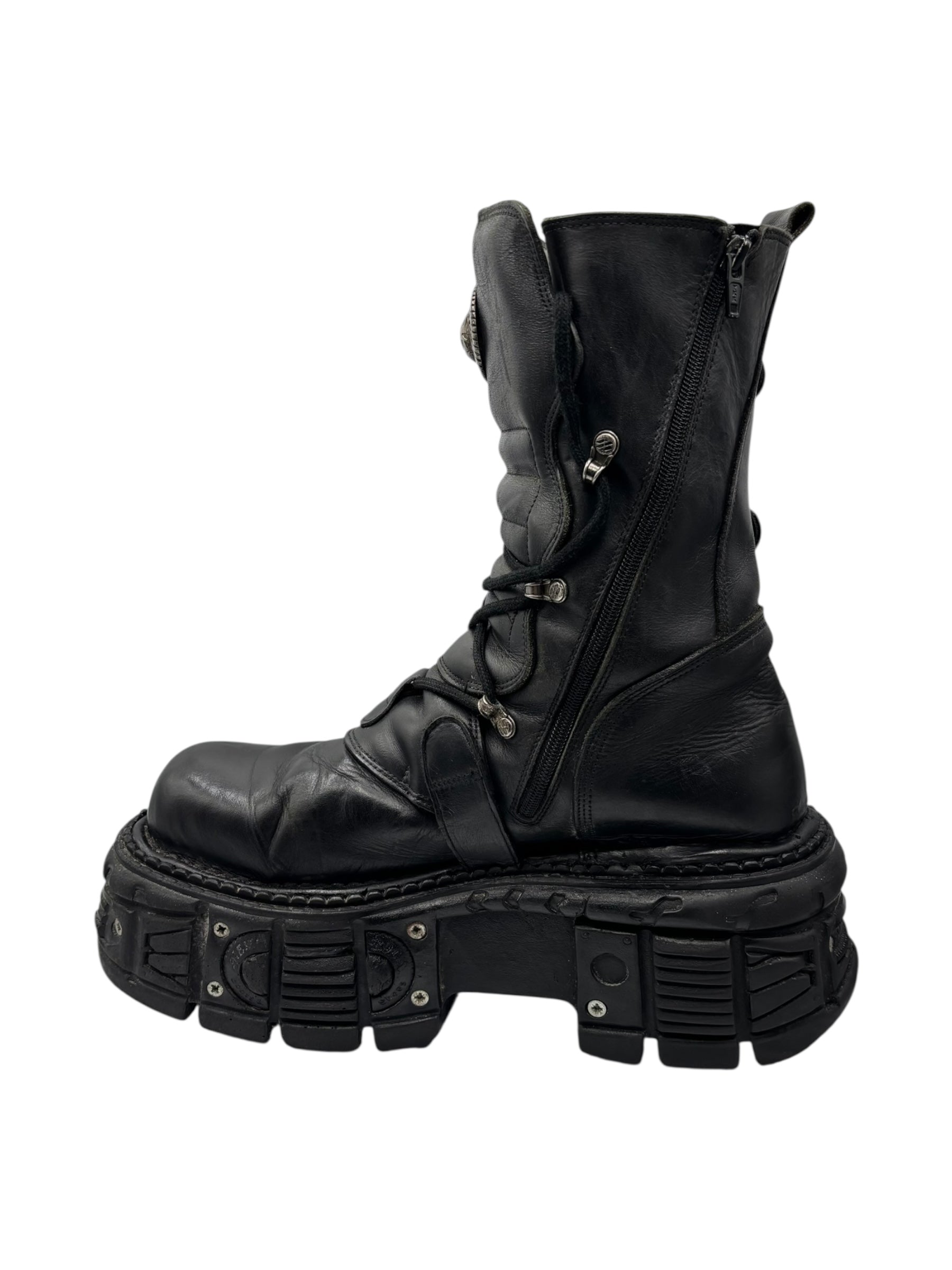 Vintage New Rock techno leather platform boots size 46