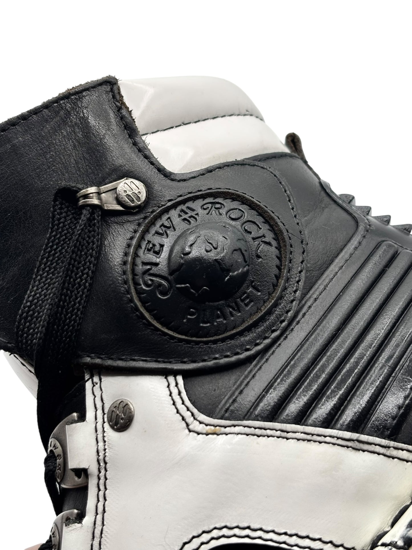 Vintage New Rock black and white leather platform boots
