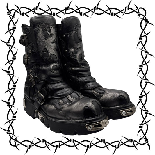Vintage New Rock grey flame dragon reactor boots size 44