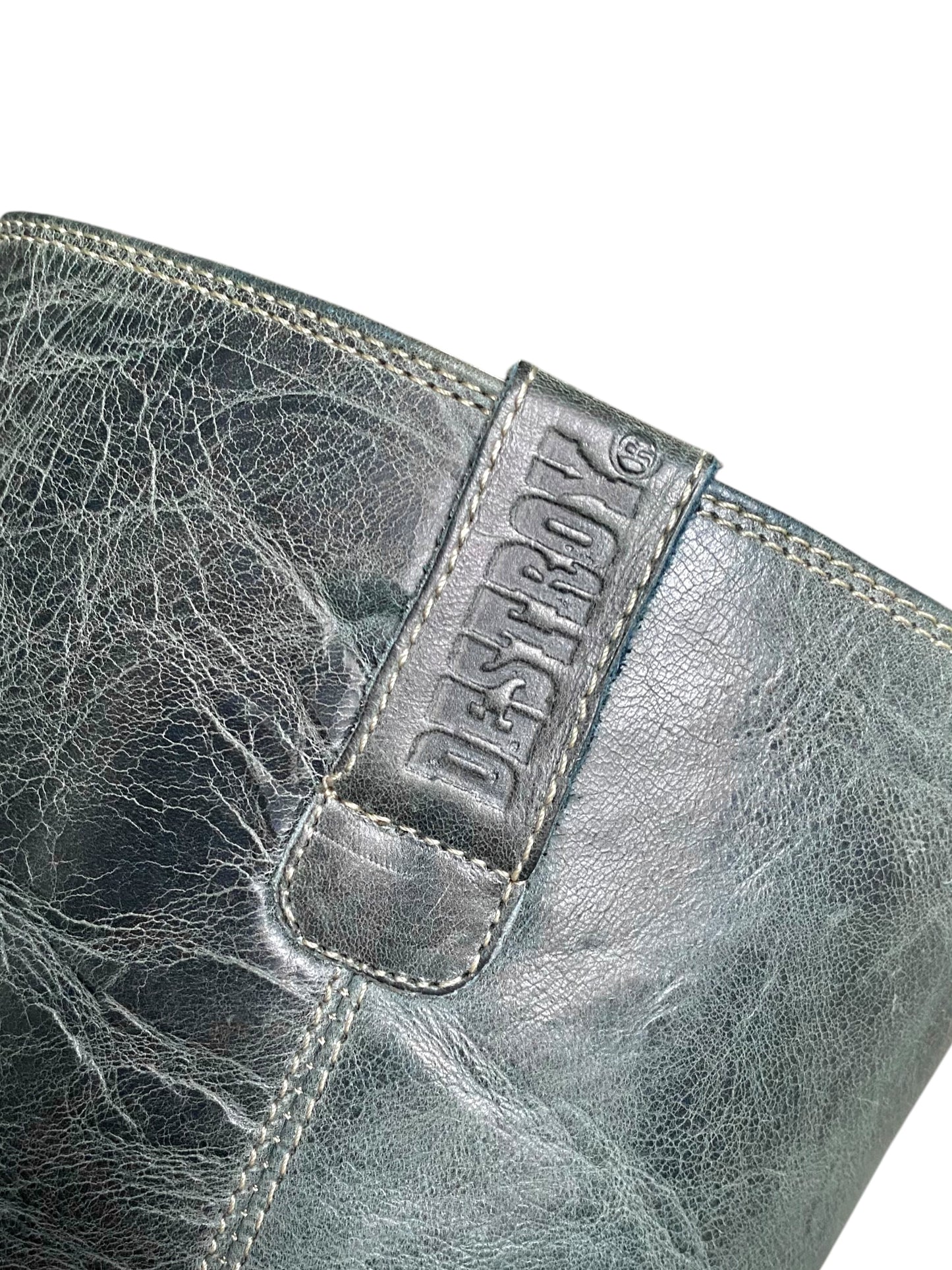 Vintage Destroy jade green block platform leather boots size 41