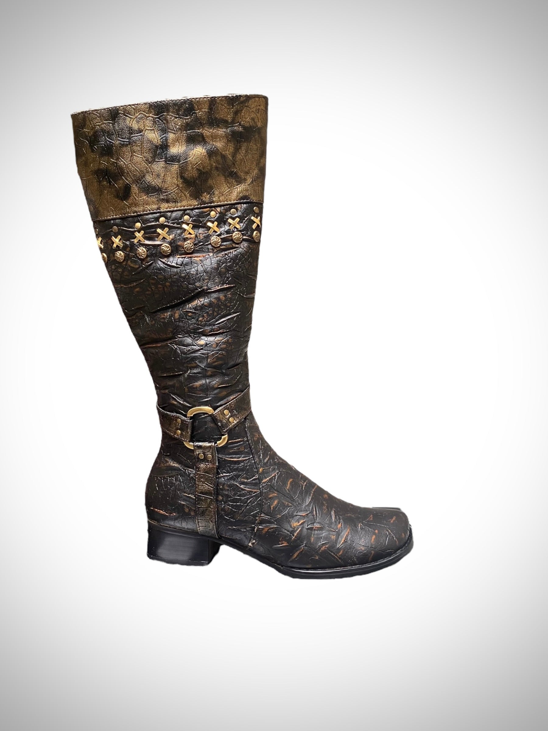 Vintage leather golden pattern boots. size 37