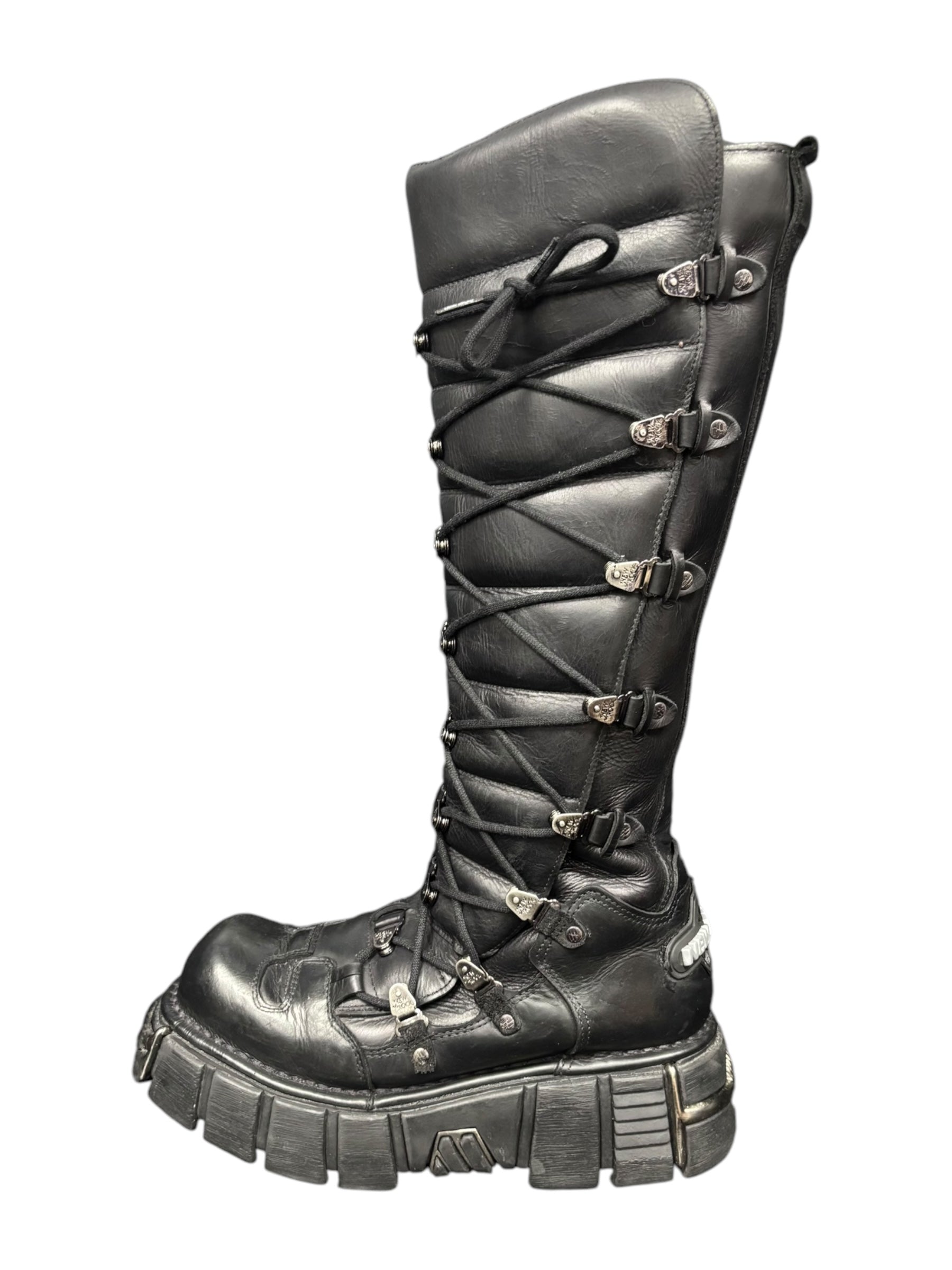 Vintage New Rock lace up leather boots size 44