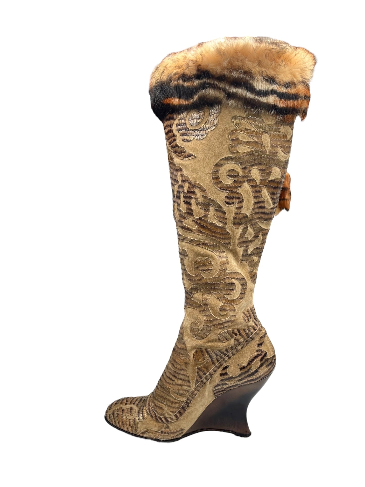 Beautiful vintage El Dantes golden brown fur leather boots size 40