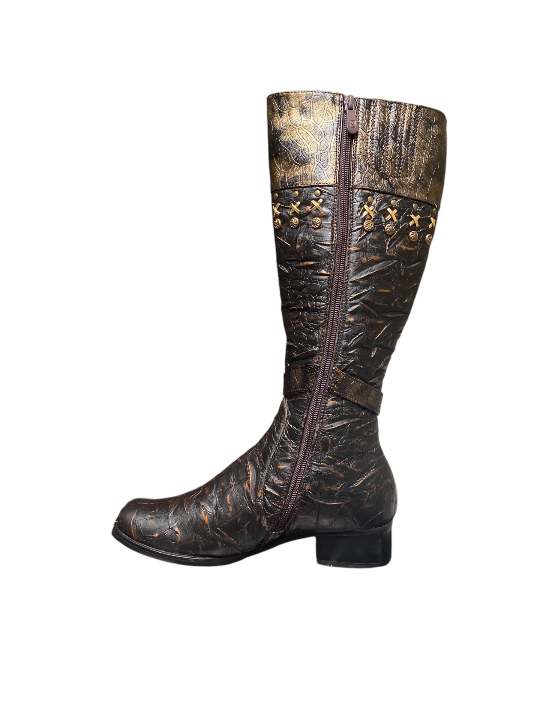 Vintage leather golden pattern boots. size 37