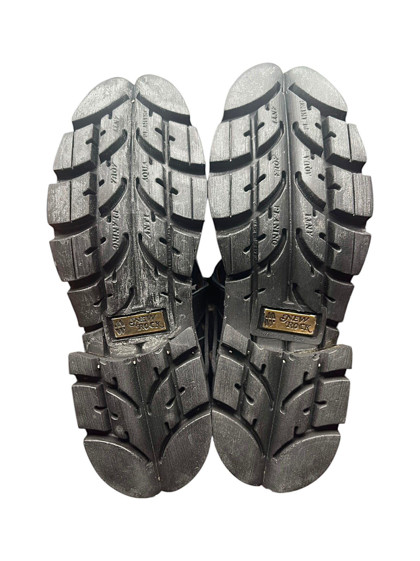 Vintage New Rock buckled raised-heel mid-calf leather boots size 41