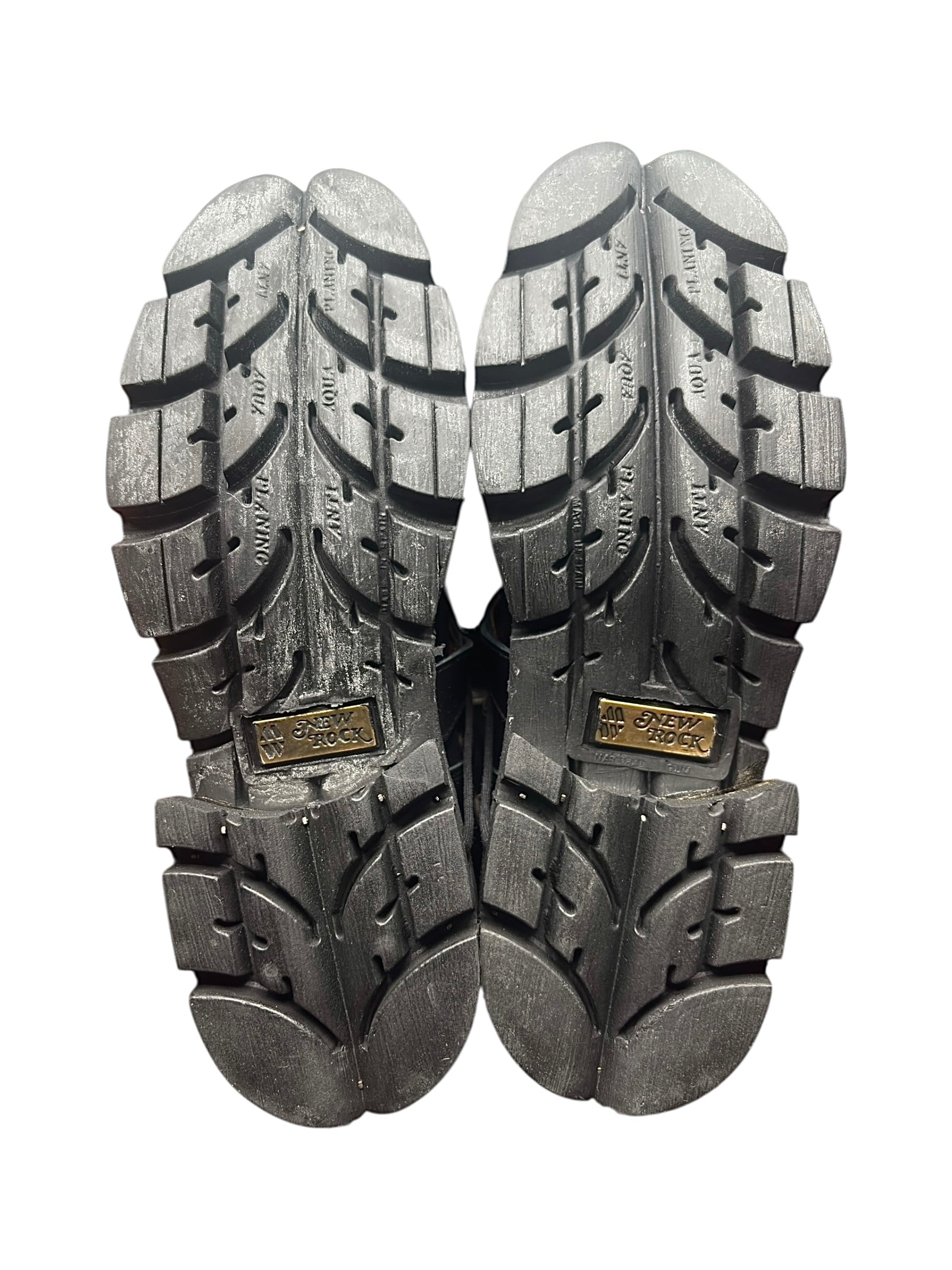 Vintage New Rock buckled raised-heel mid-calf leather boots size 41