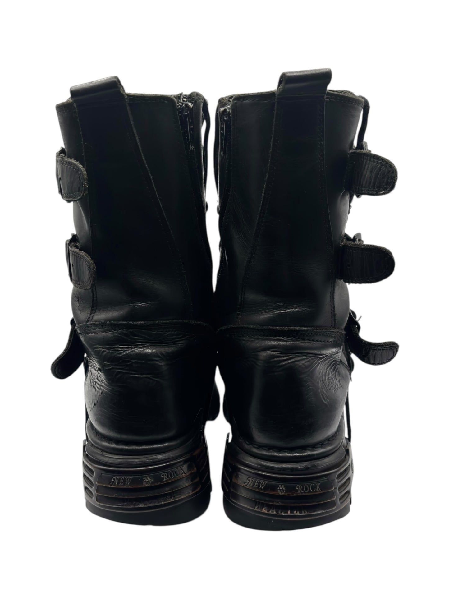 Vintage New Rock black mid-calf reactor leather boots