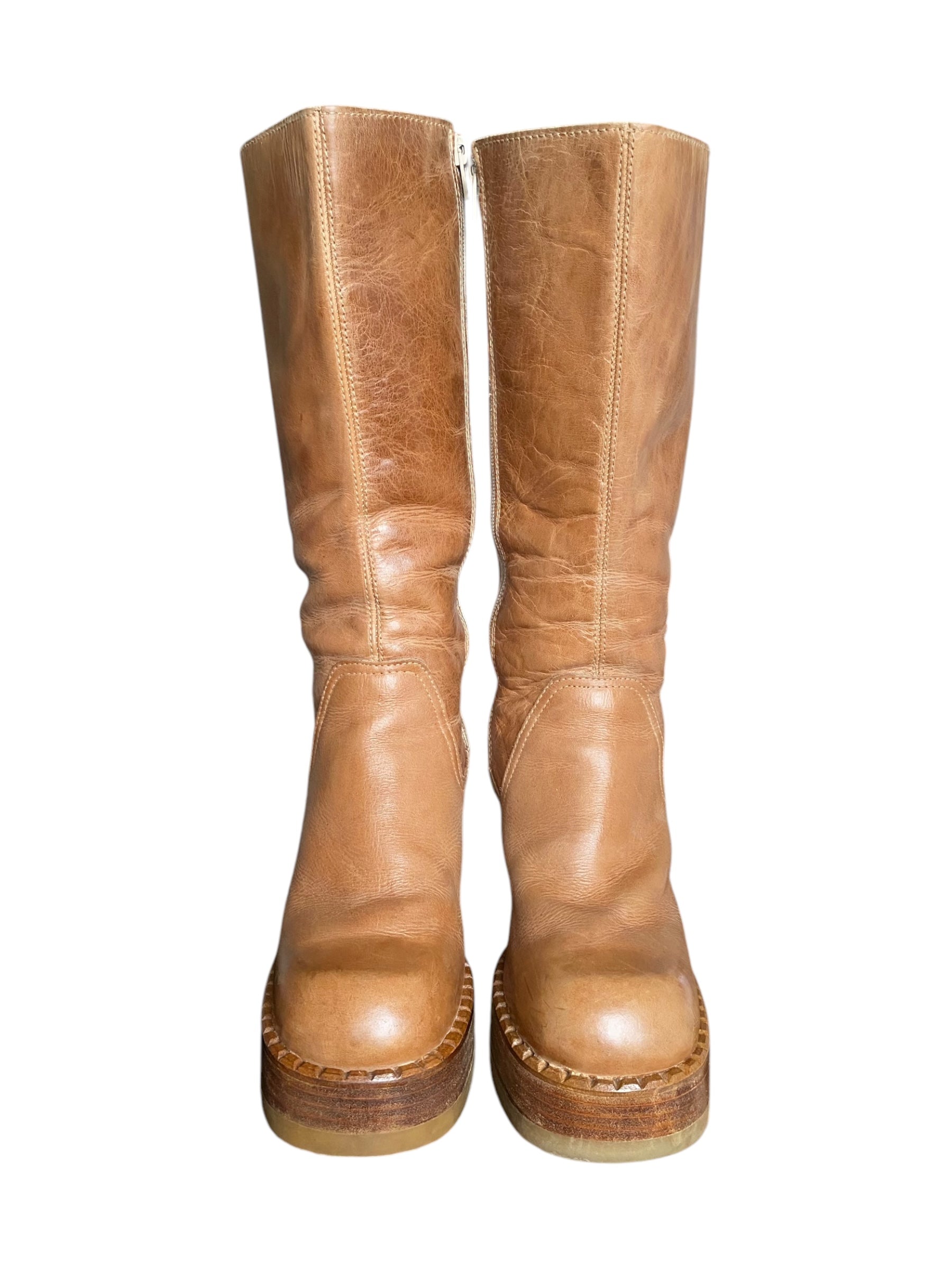 Vintage Destroy block platform leather boots size 41