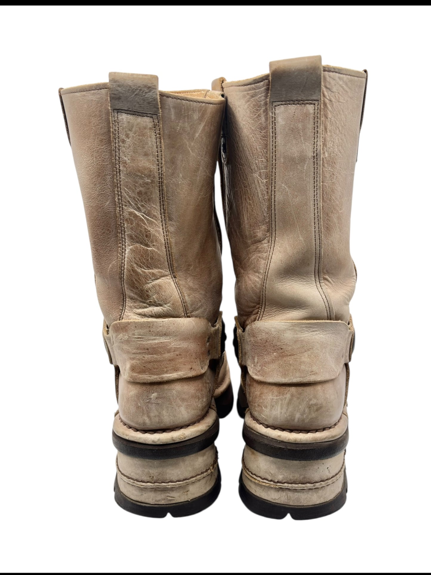 Vintage New Rock beige leather biker boots size 40