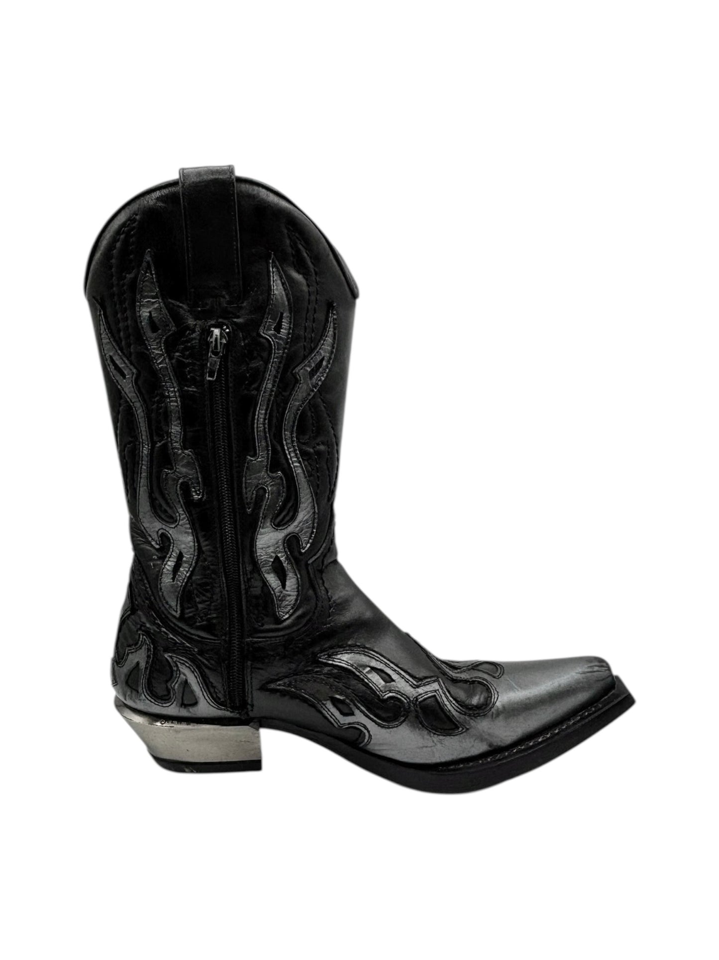 Beautiful vintage New Rock grey flame leather cowboy boots size 41