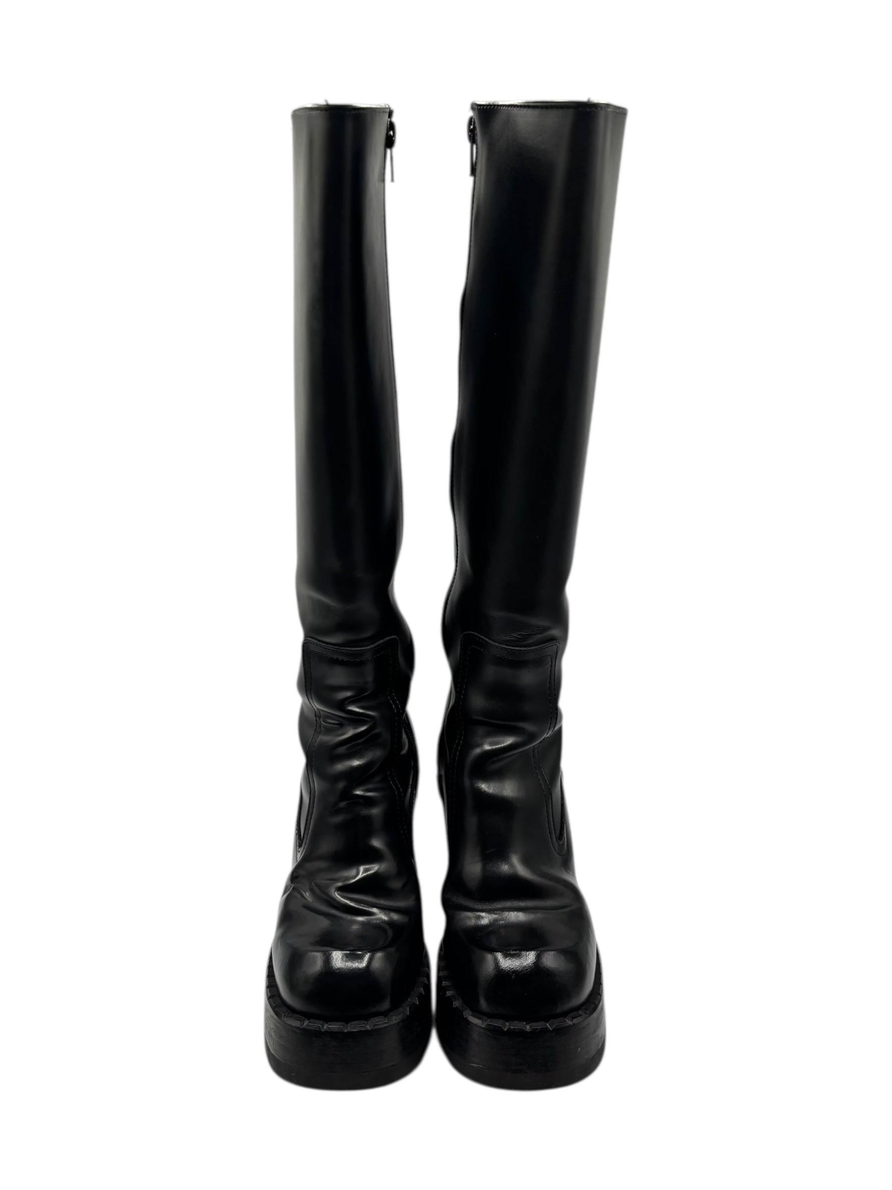 Vintage Destroy block platform knee high boots size 38