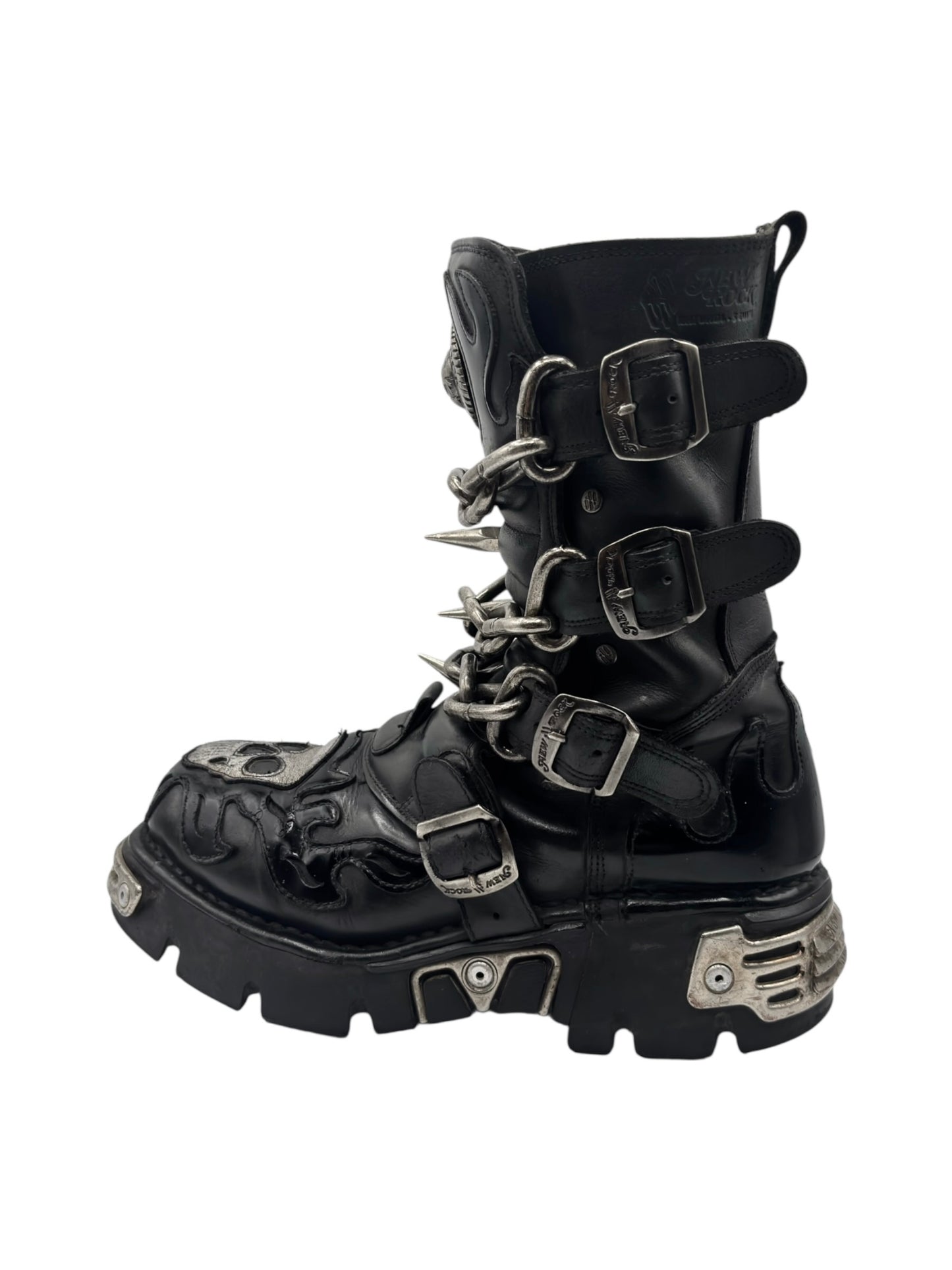 Vintage New Rock chained skull leather boots