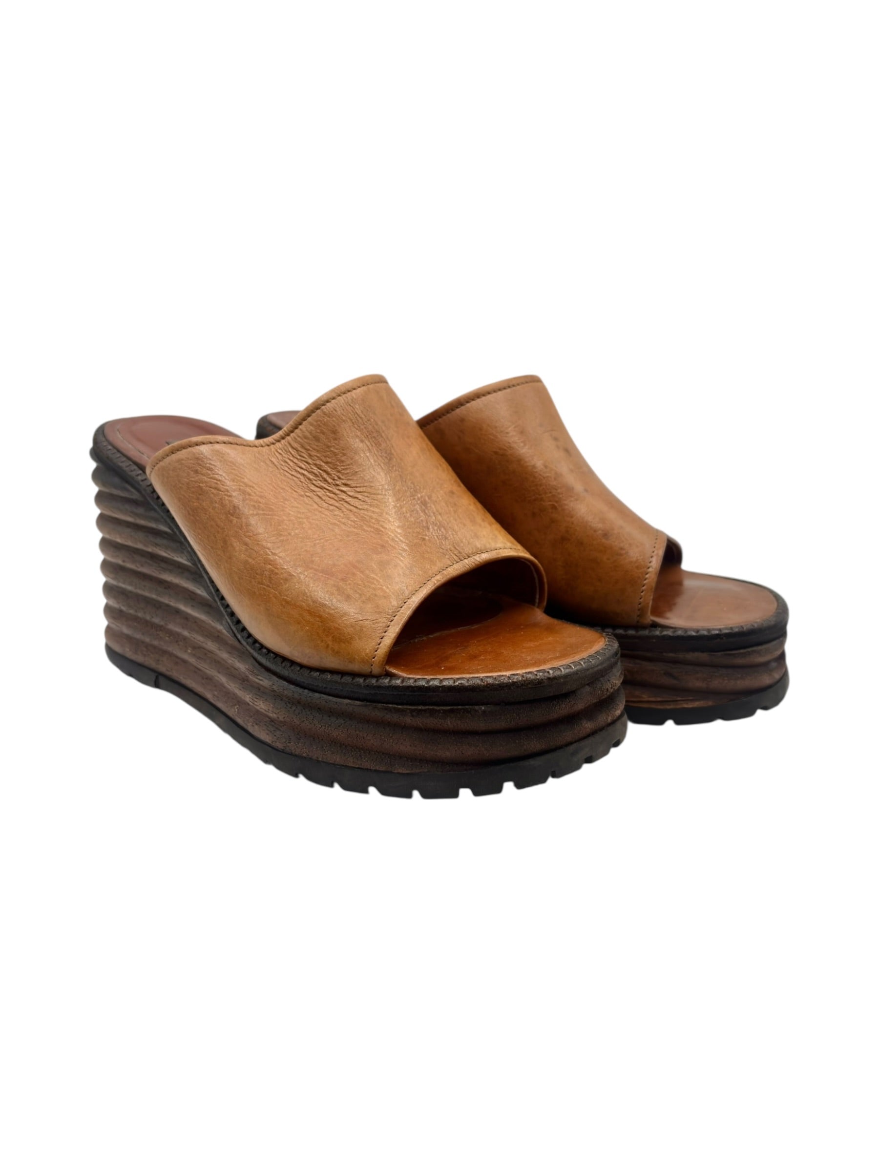 Vintage El Dantes brown block platform sandals size 36