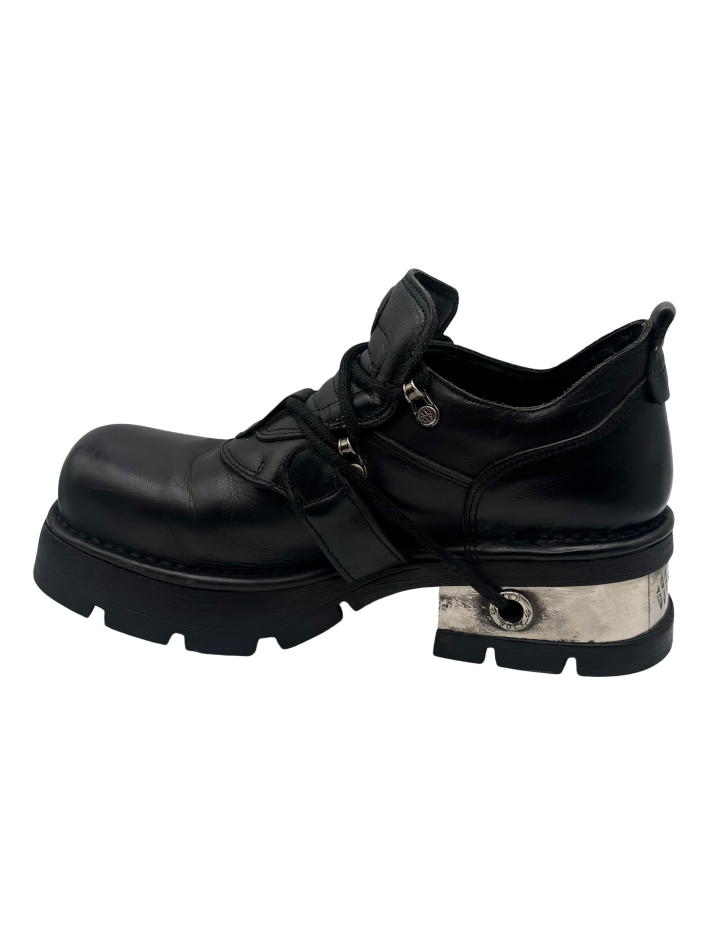 Vintage New Rock leather raised-heel buckle boots size 45