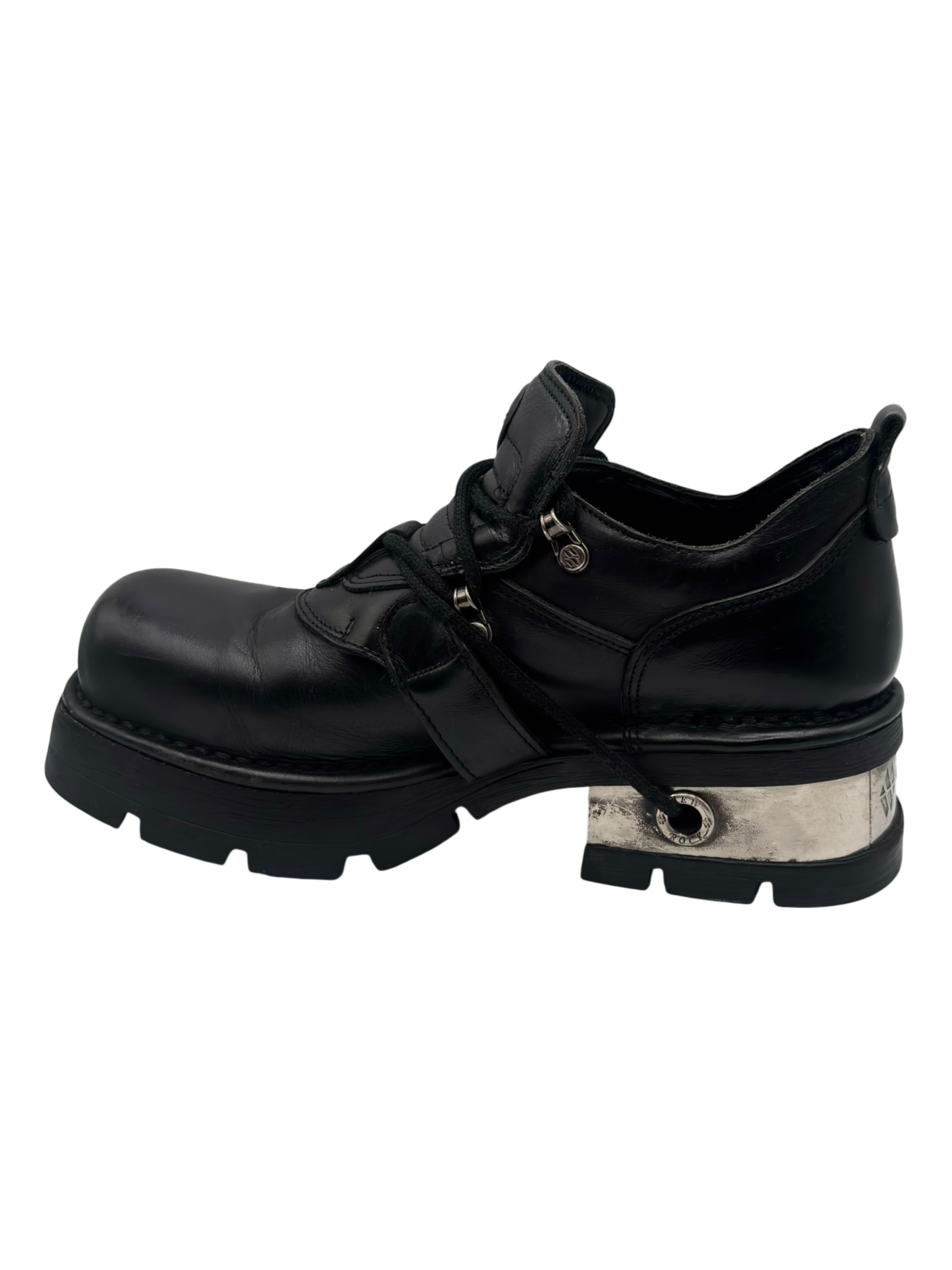 Vintage New Rock leather raised-heel buckle boots size 45